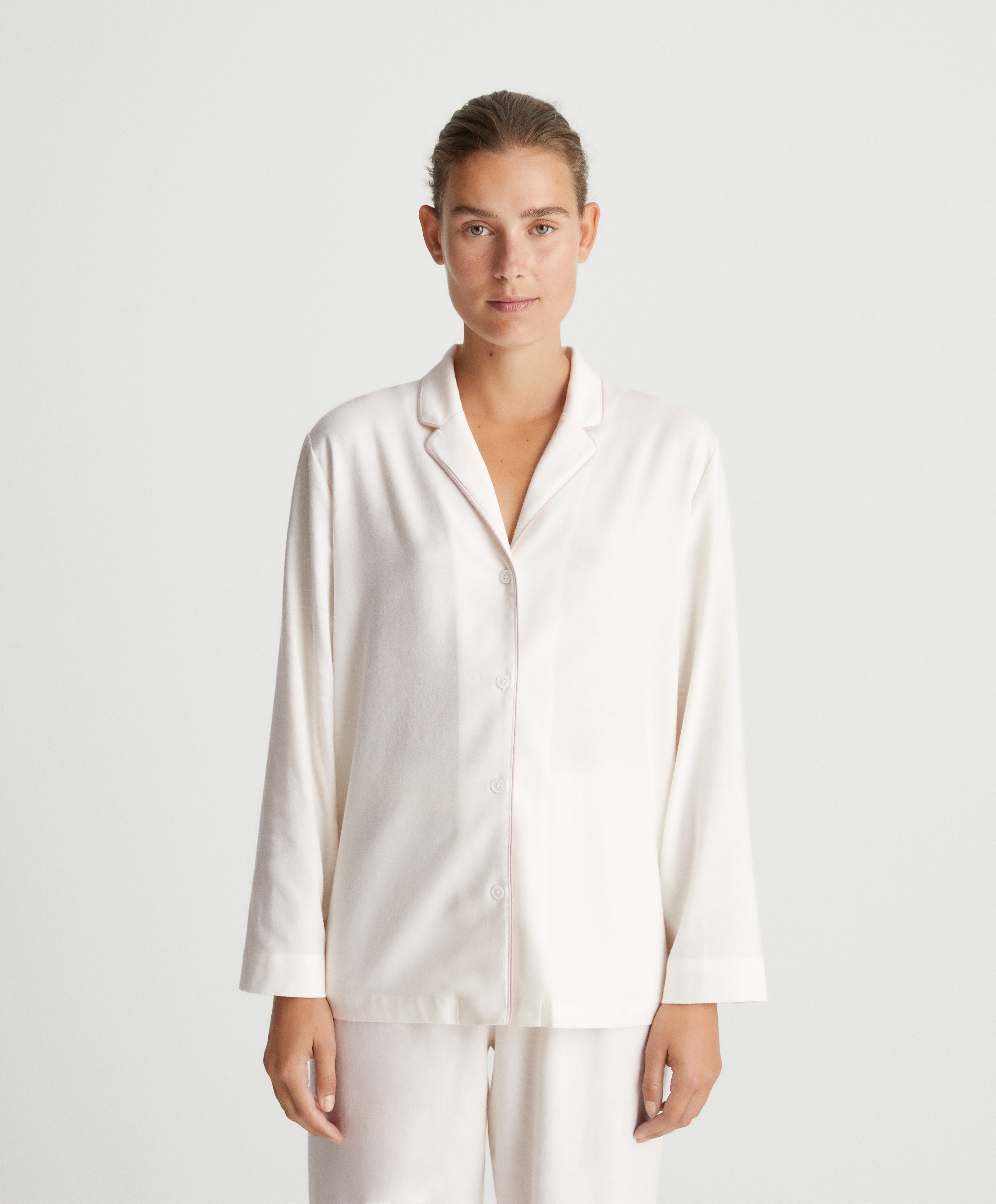 Stretch cotton long-sleeved shirt with piping
