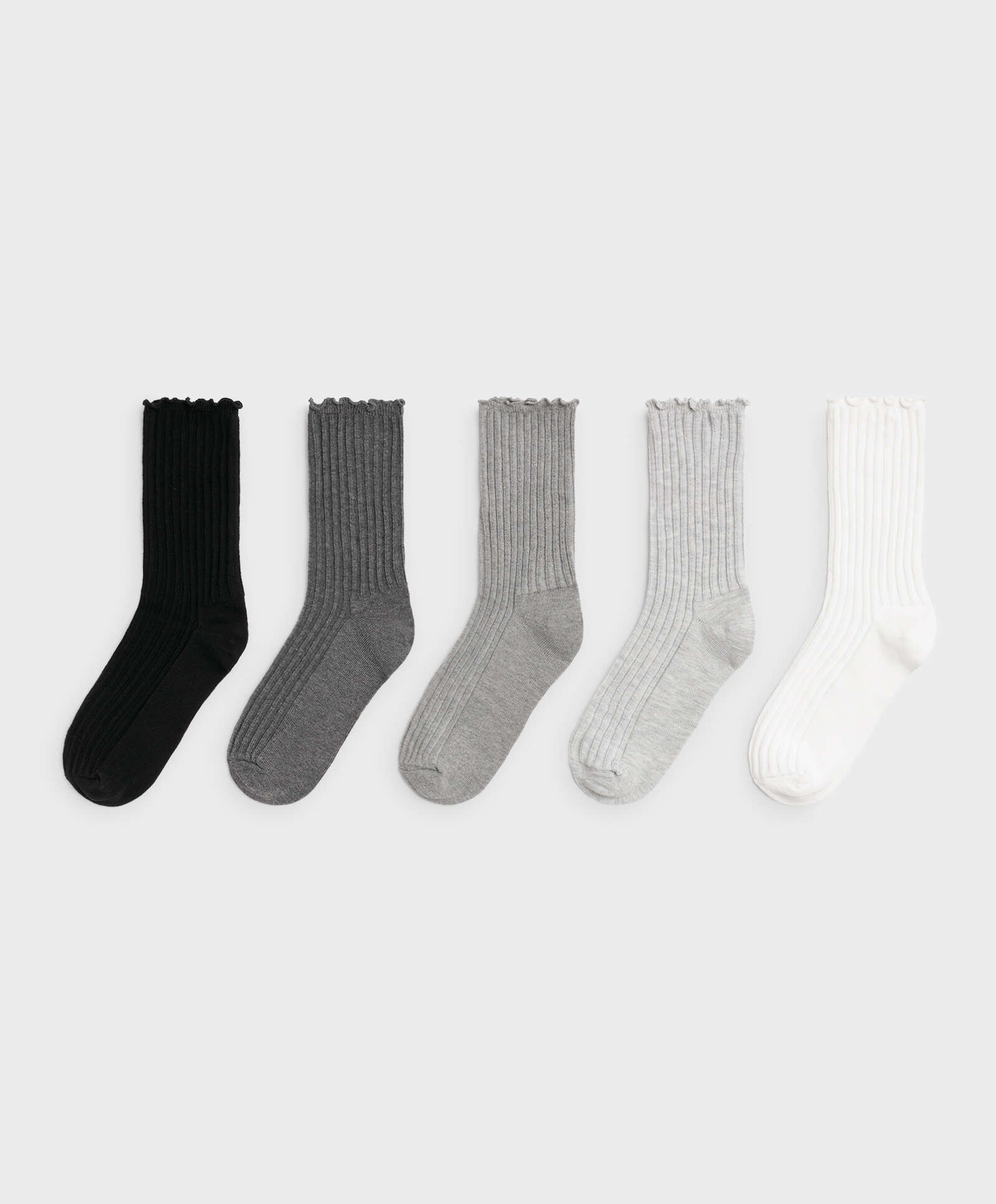 5 Paar mittellange Socken aus Baumwollstoff mit Kräuselsaum
