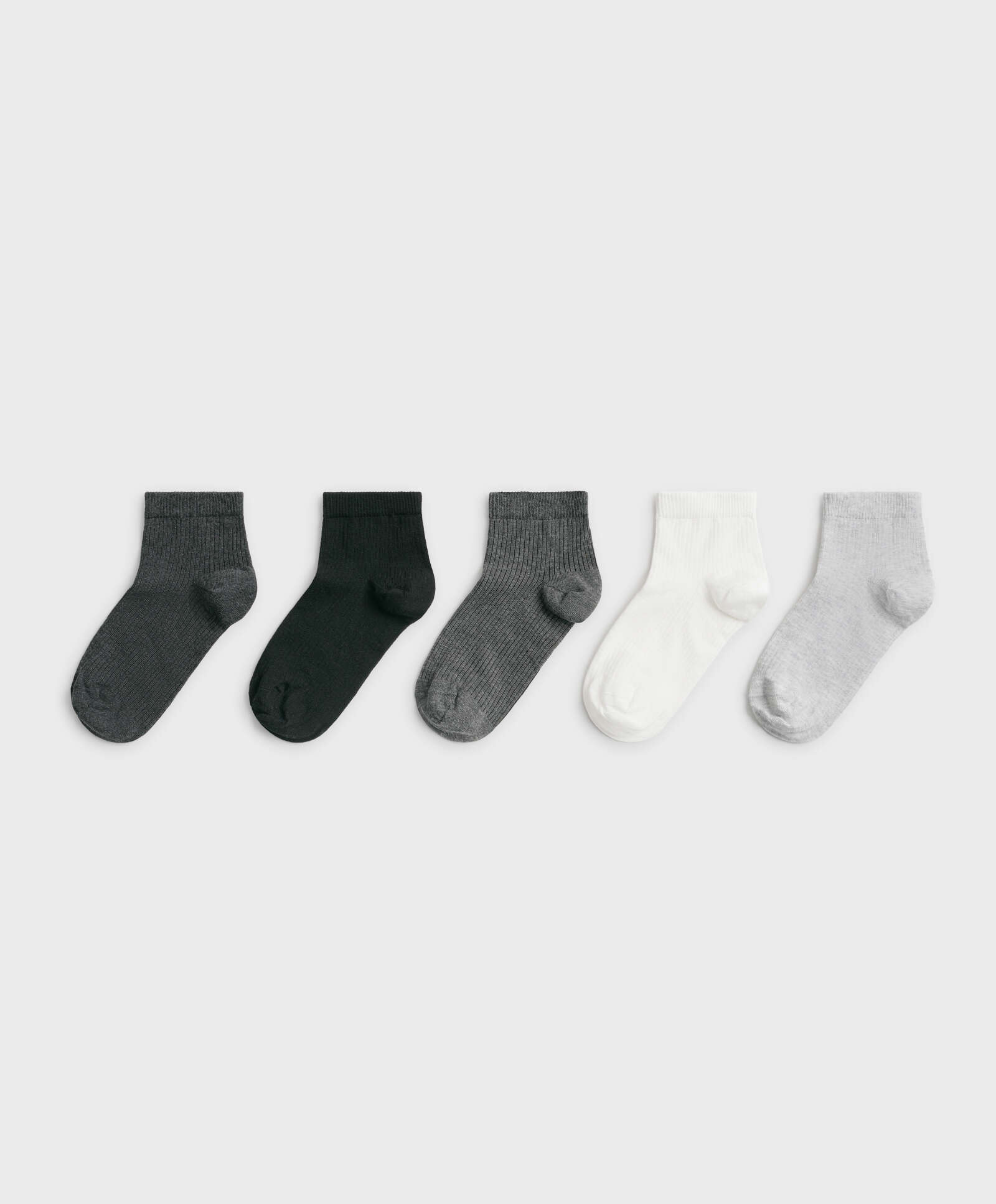 5 pairs of quarter socks in ribbed cotton