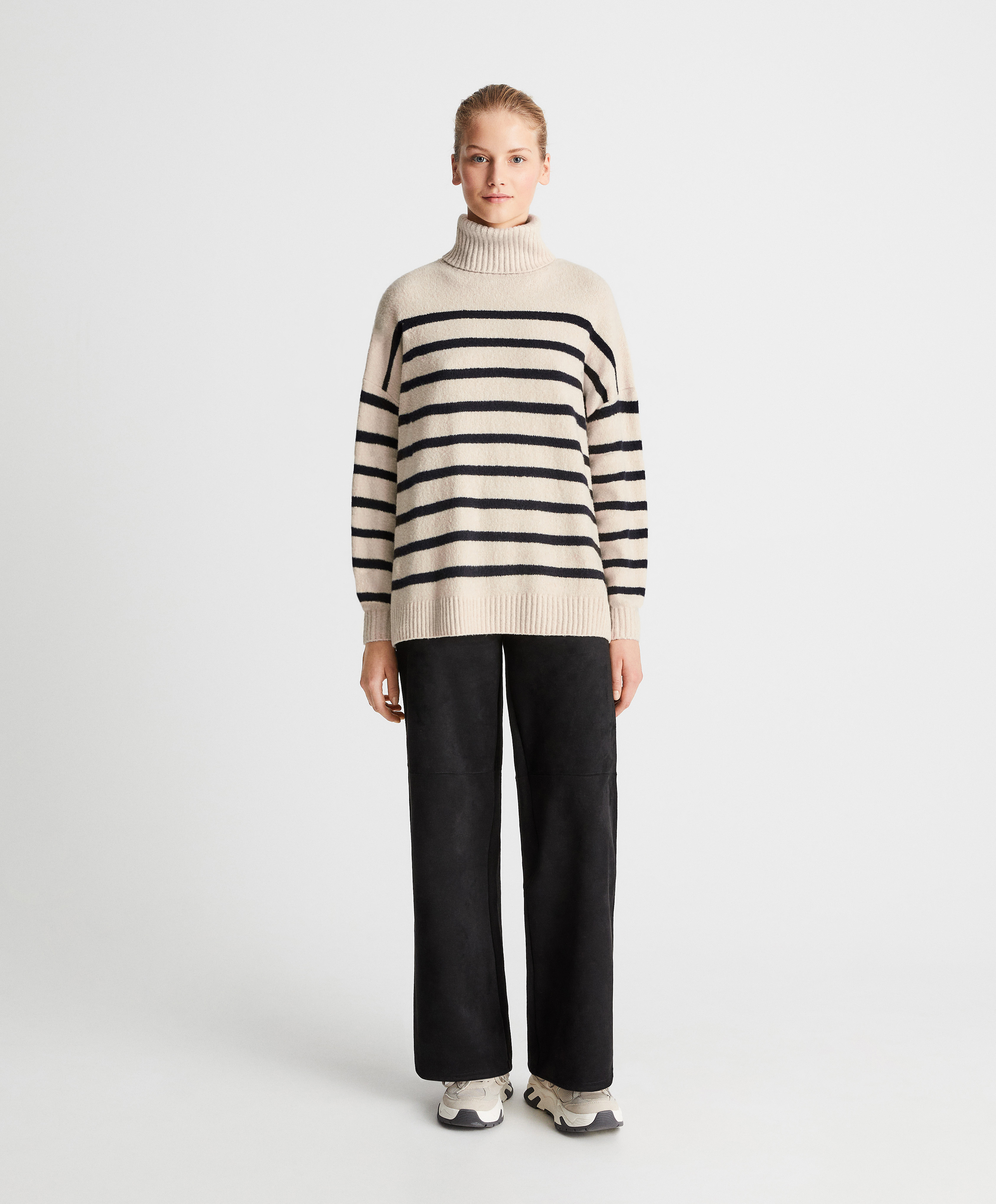 Stripe knit polo neck jumper 