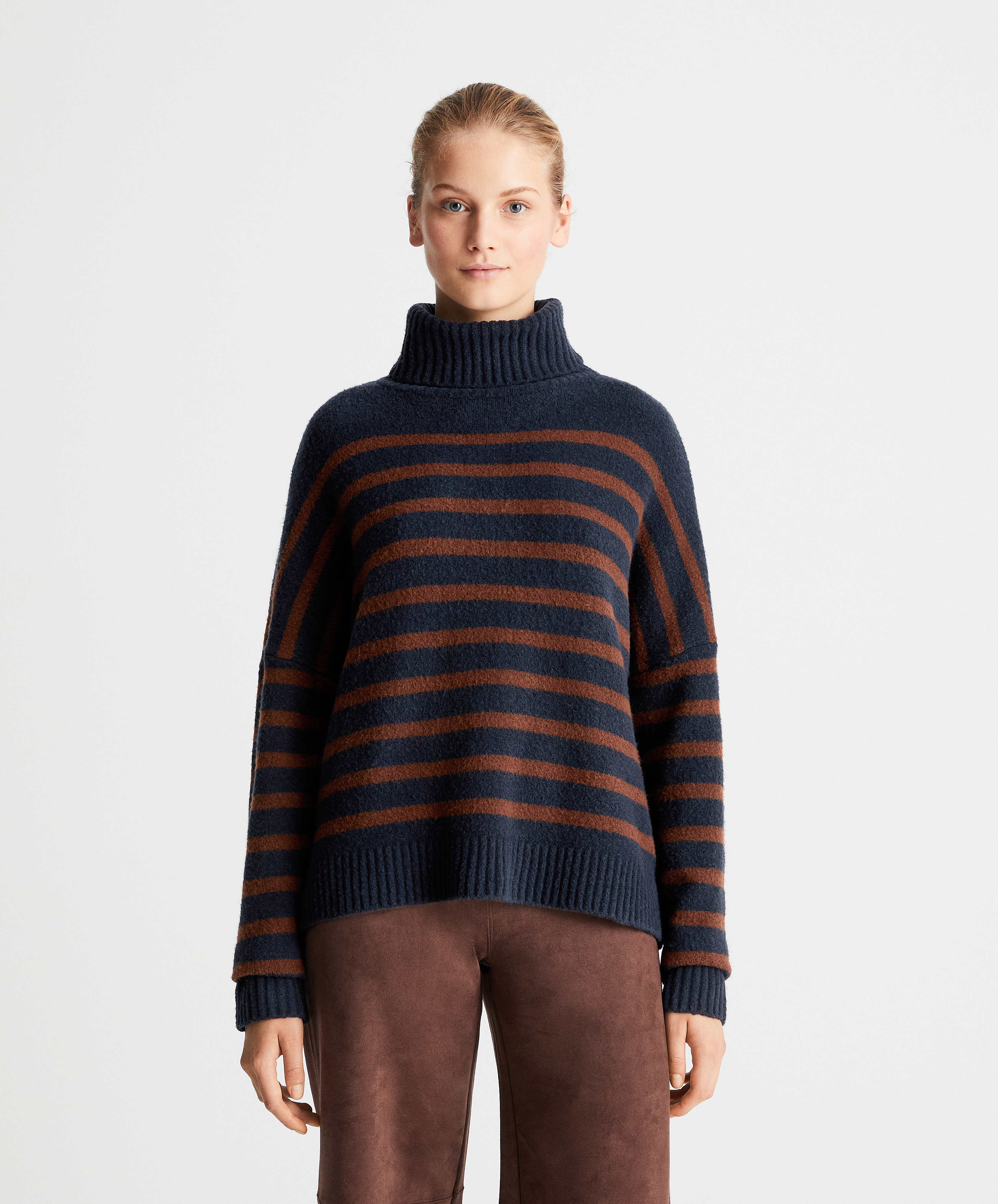 Stripe knit polo neck jumper 