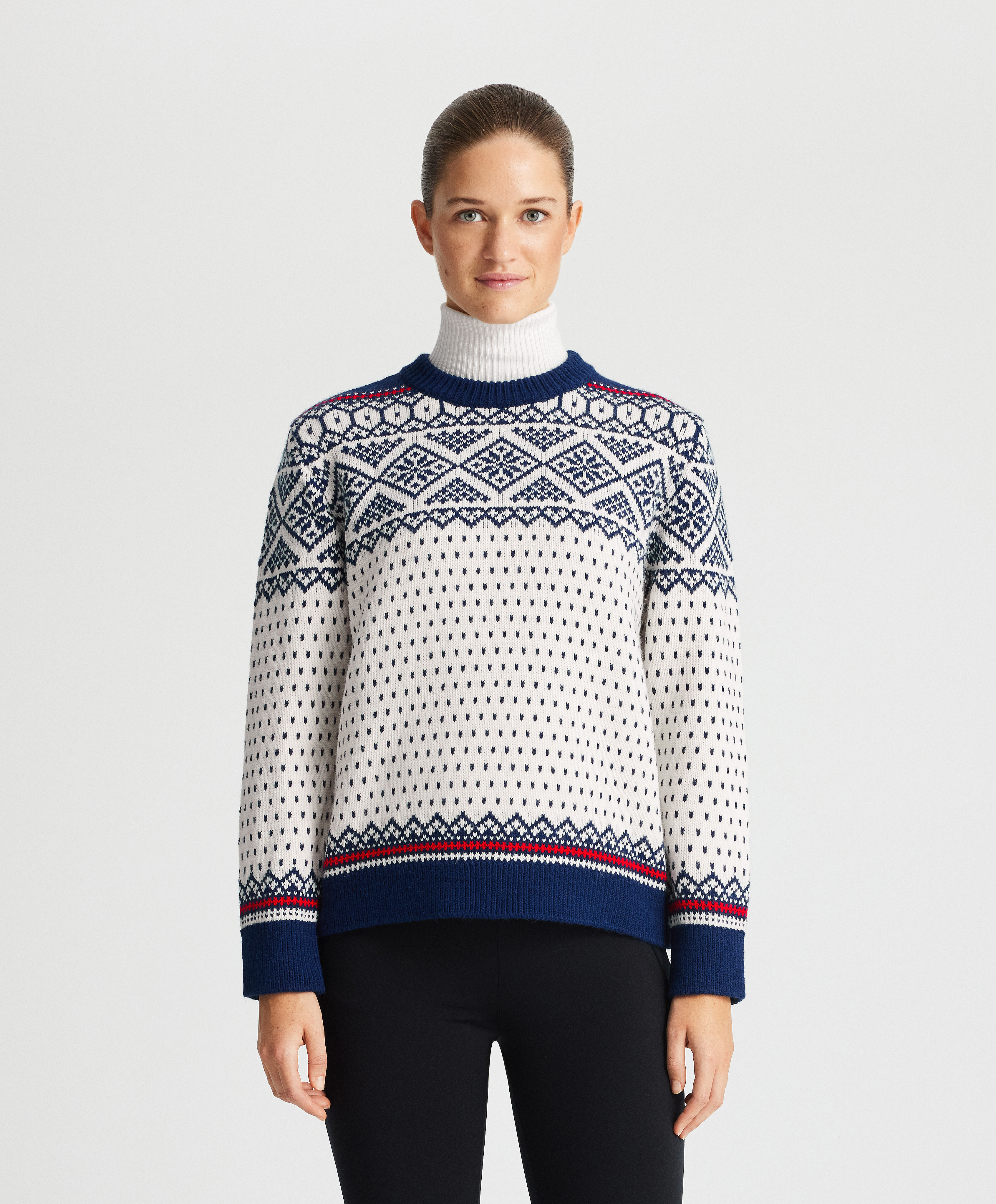 Sweater i strik med geometrisk jacquard motiv