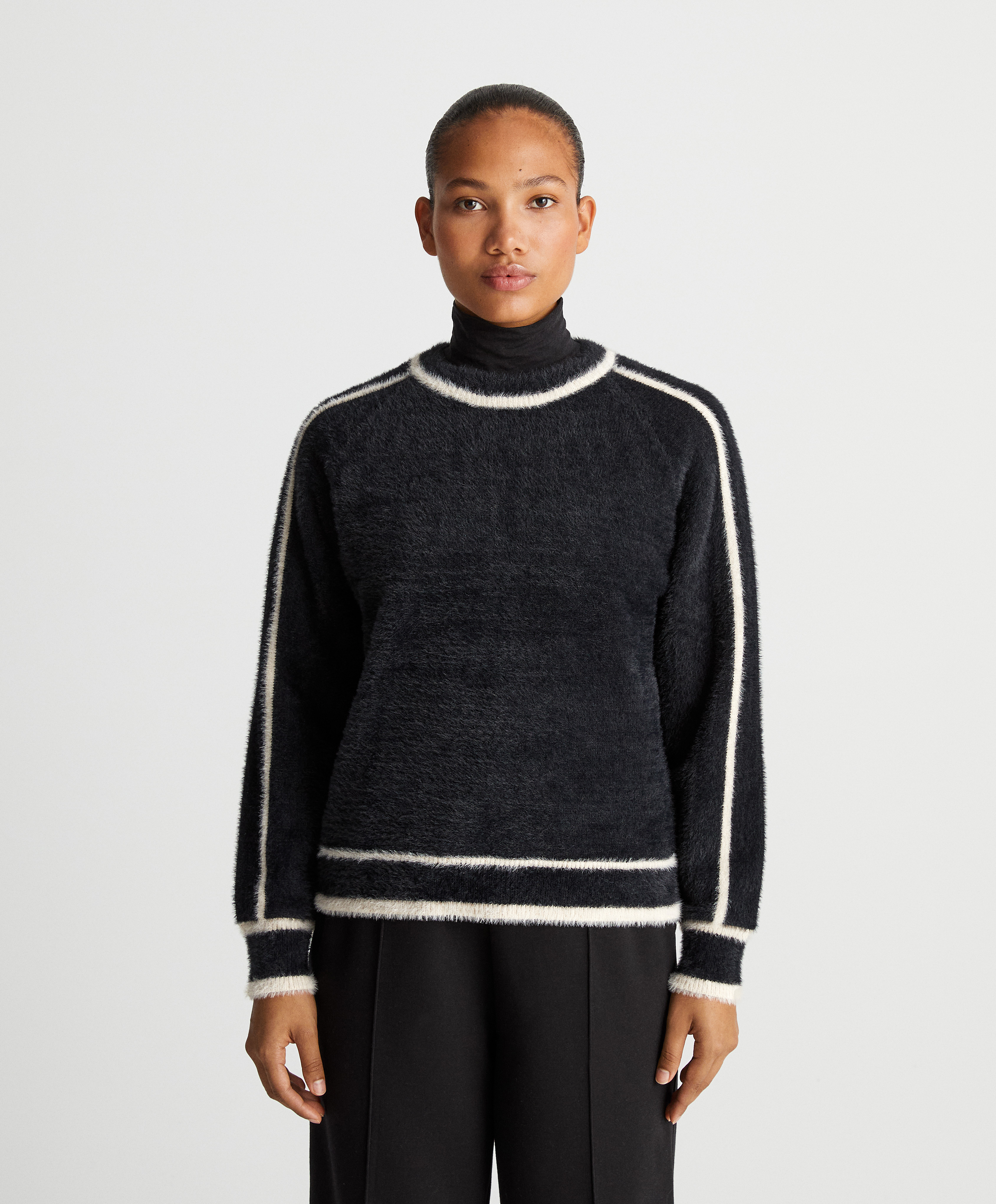 Faux lambskin knit sweater