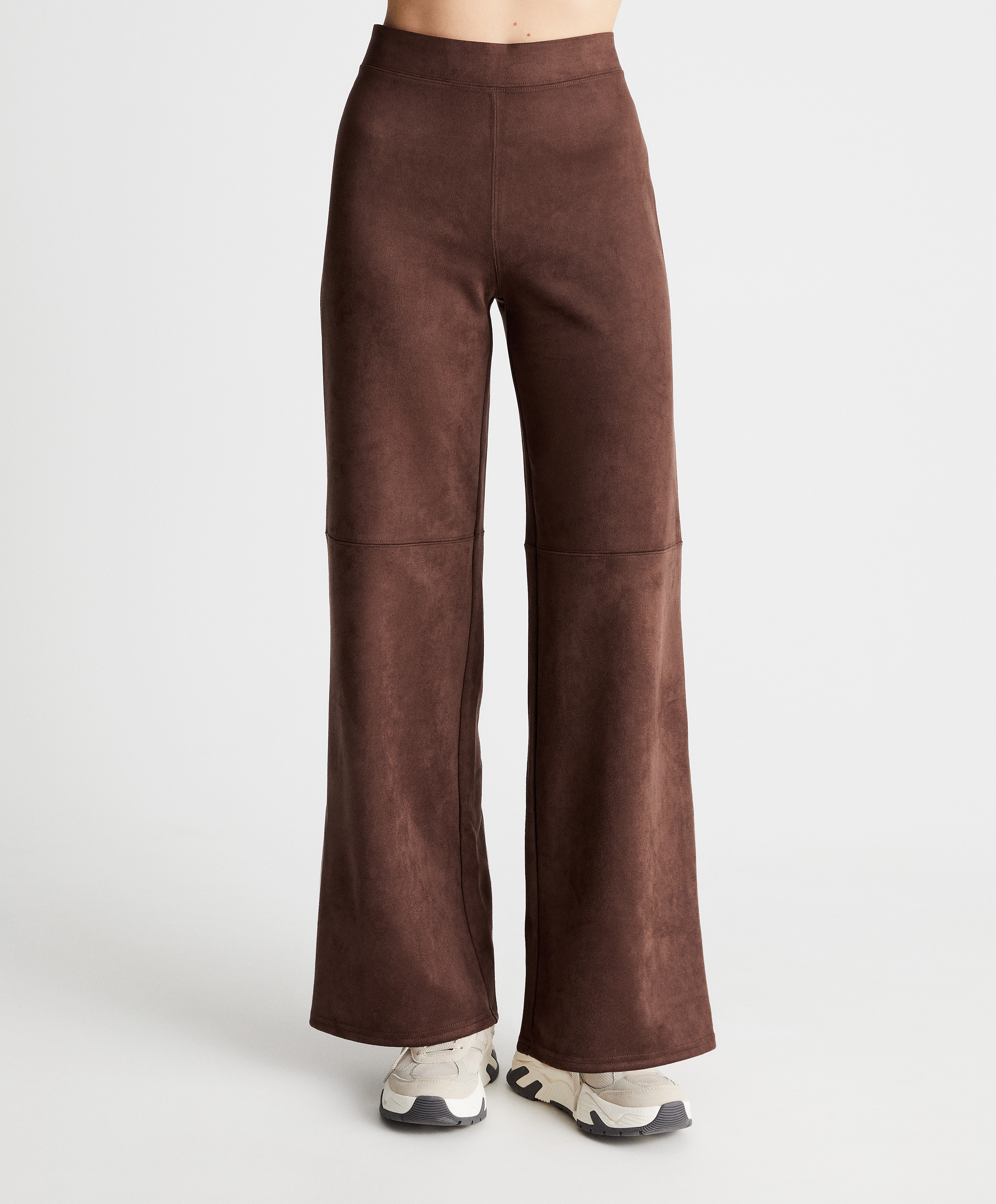 Suede-effect straight-leg trousers