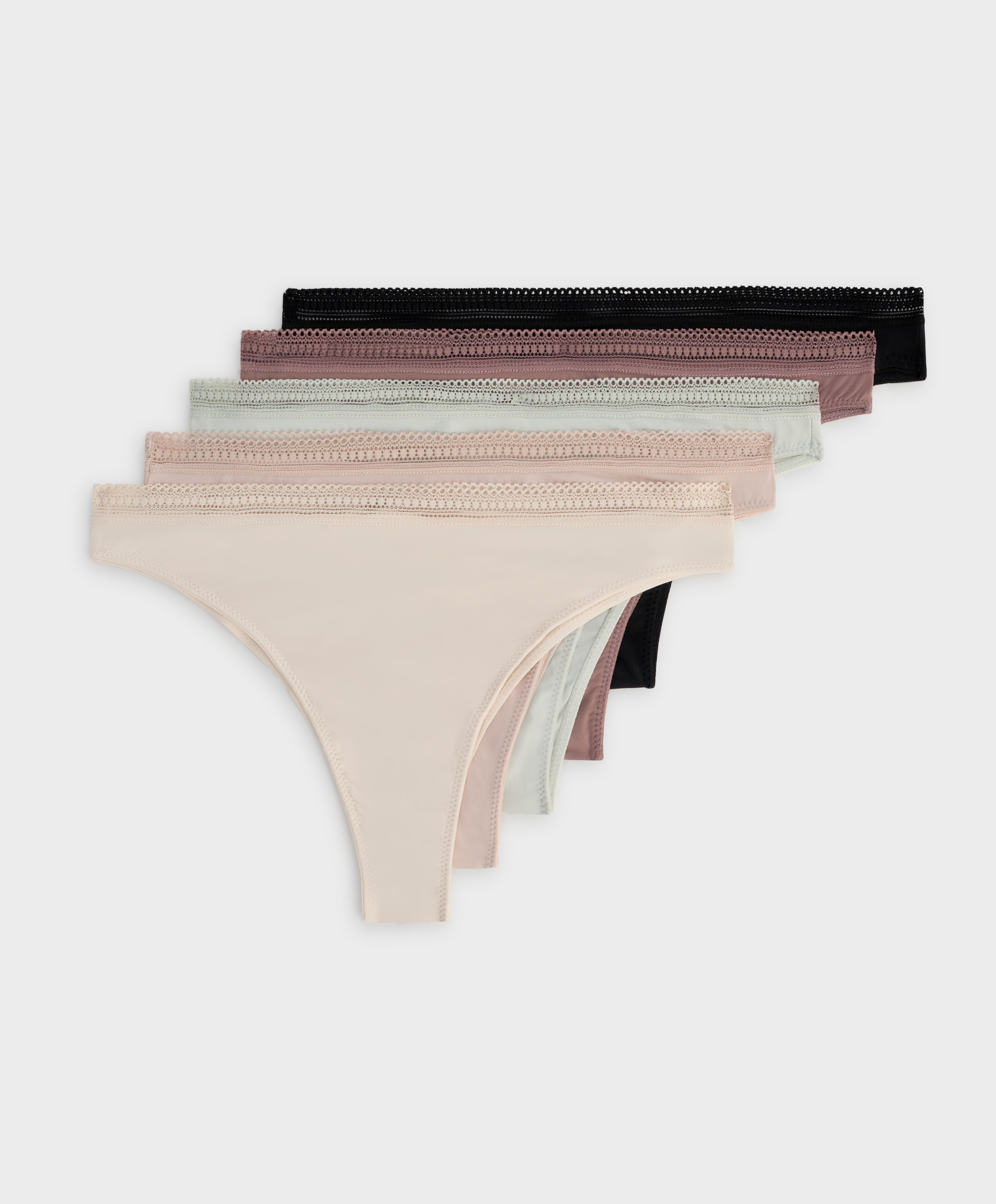 5 Brazilian briefs in polyamide with lace trim