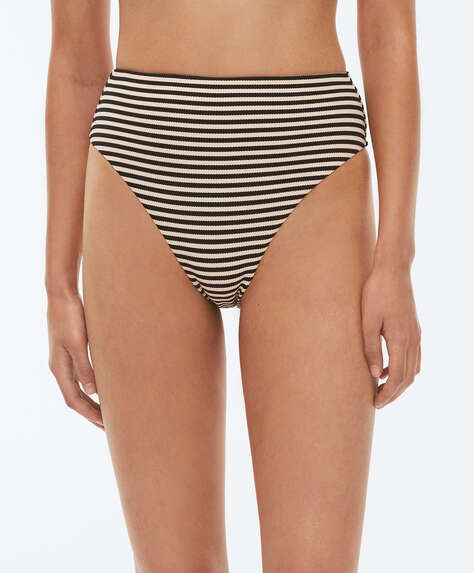 Semi-high-coverage bikini briefs in striped piqué