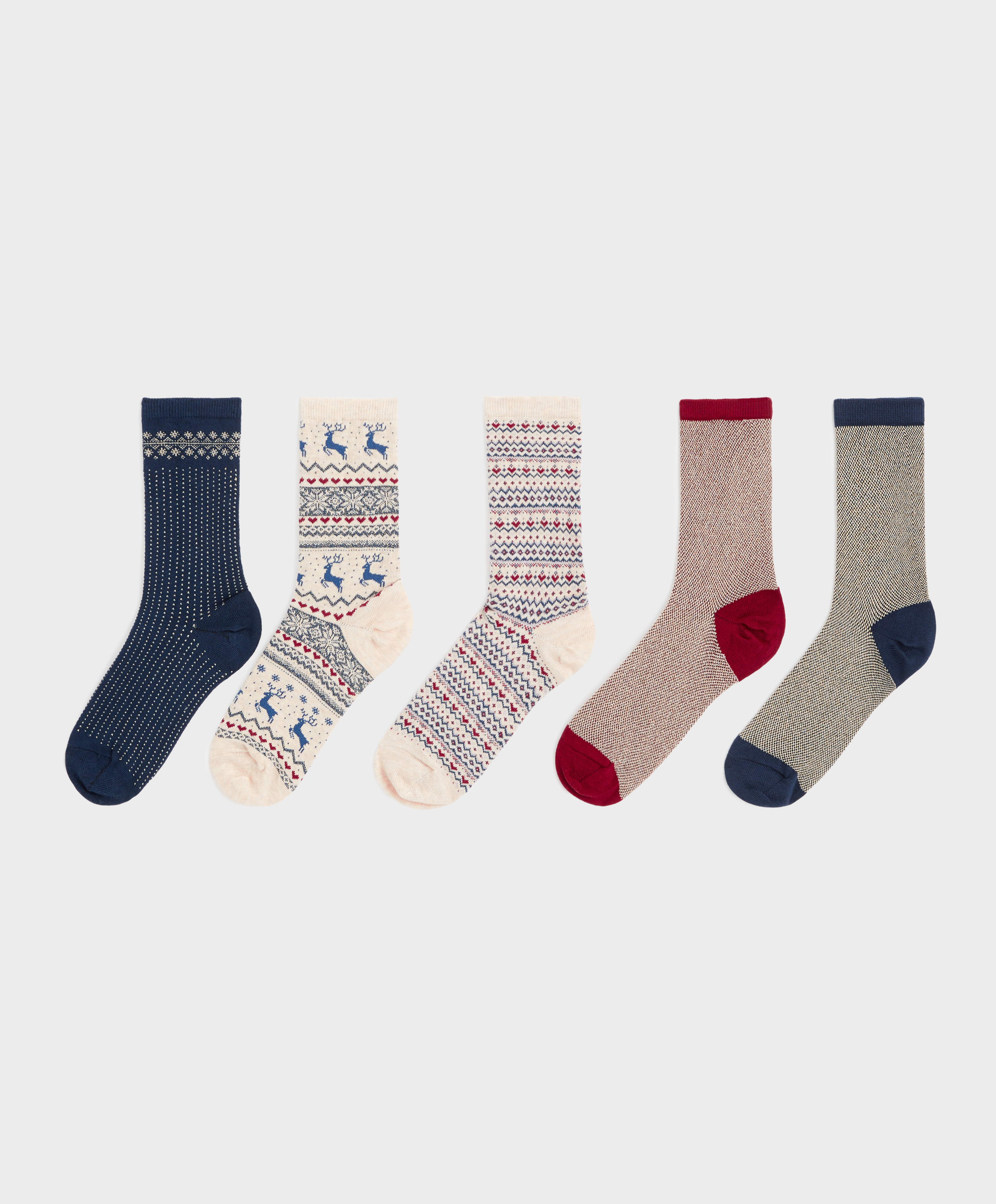 Pack of five pairs of classic cotton socks with metallic thread.
