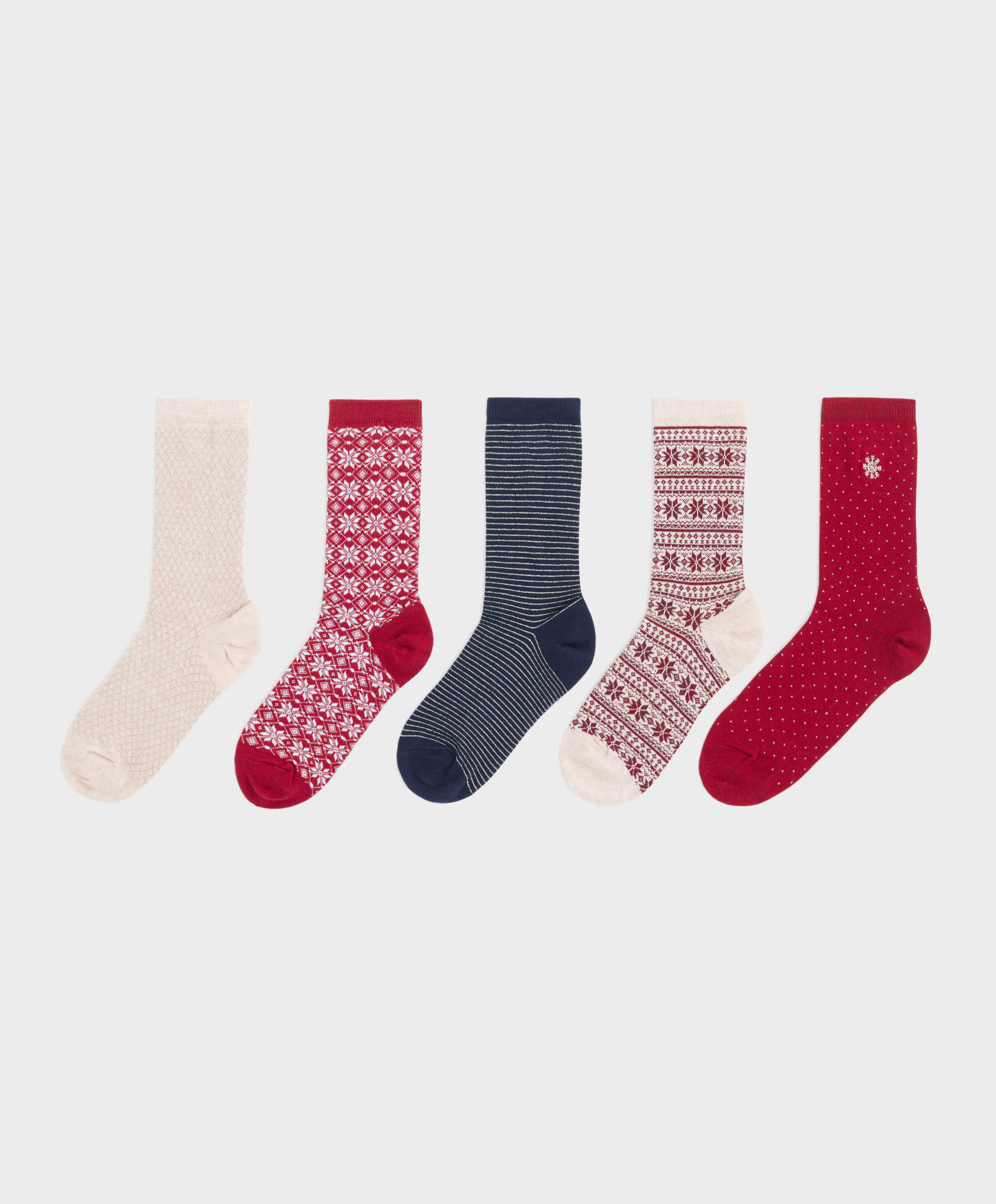 Pack of five pairs of classic cotton socks with metallic thread.