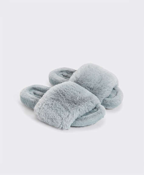 Blue furry slippers