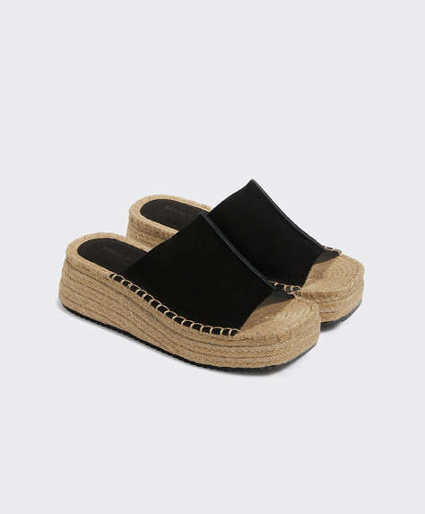 Split-leather and jute wedges