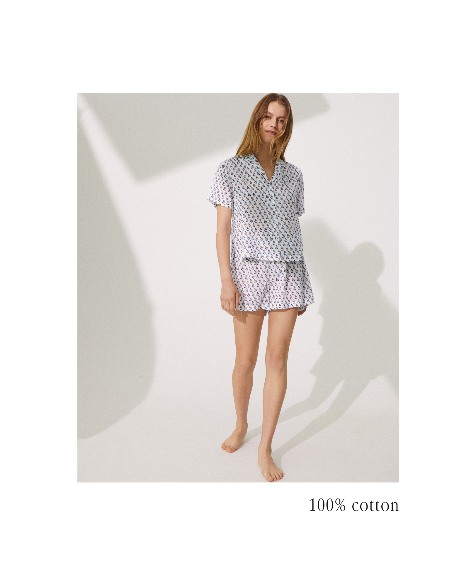 Completo pigiama stile camicia corta 100% cotone