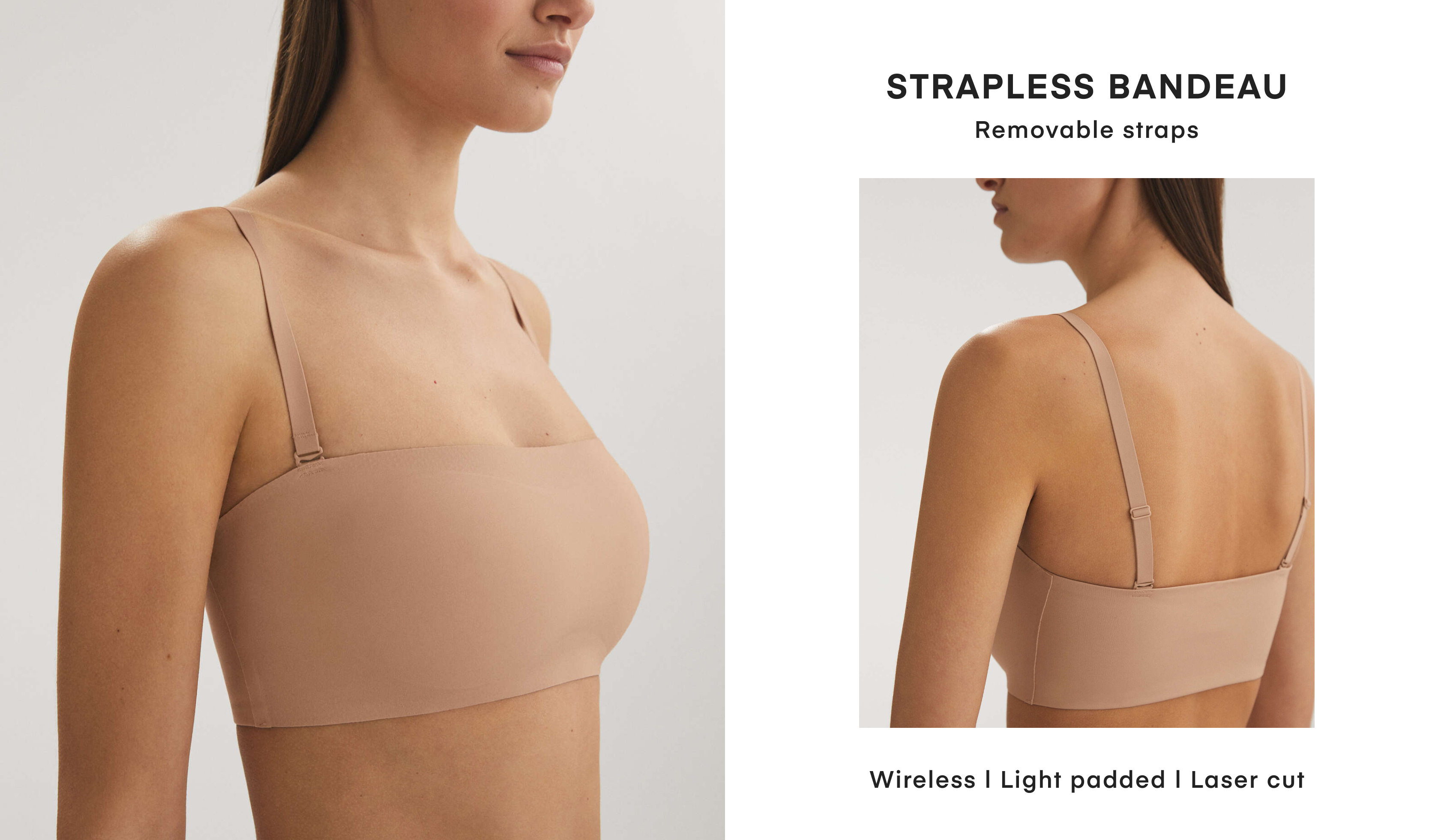 Microfibre invisible bandeau bra with removable straps