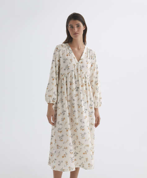 Long 100% cotton print nightdress