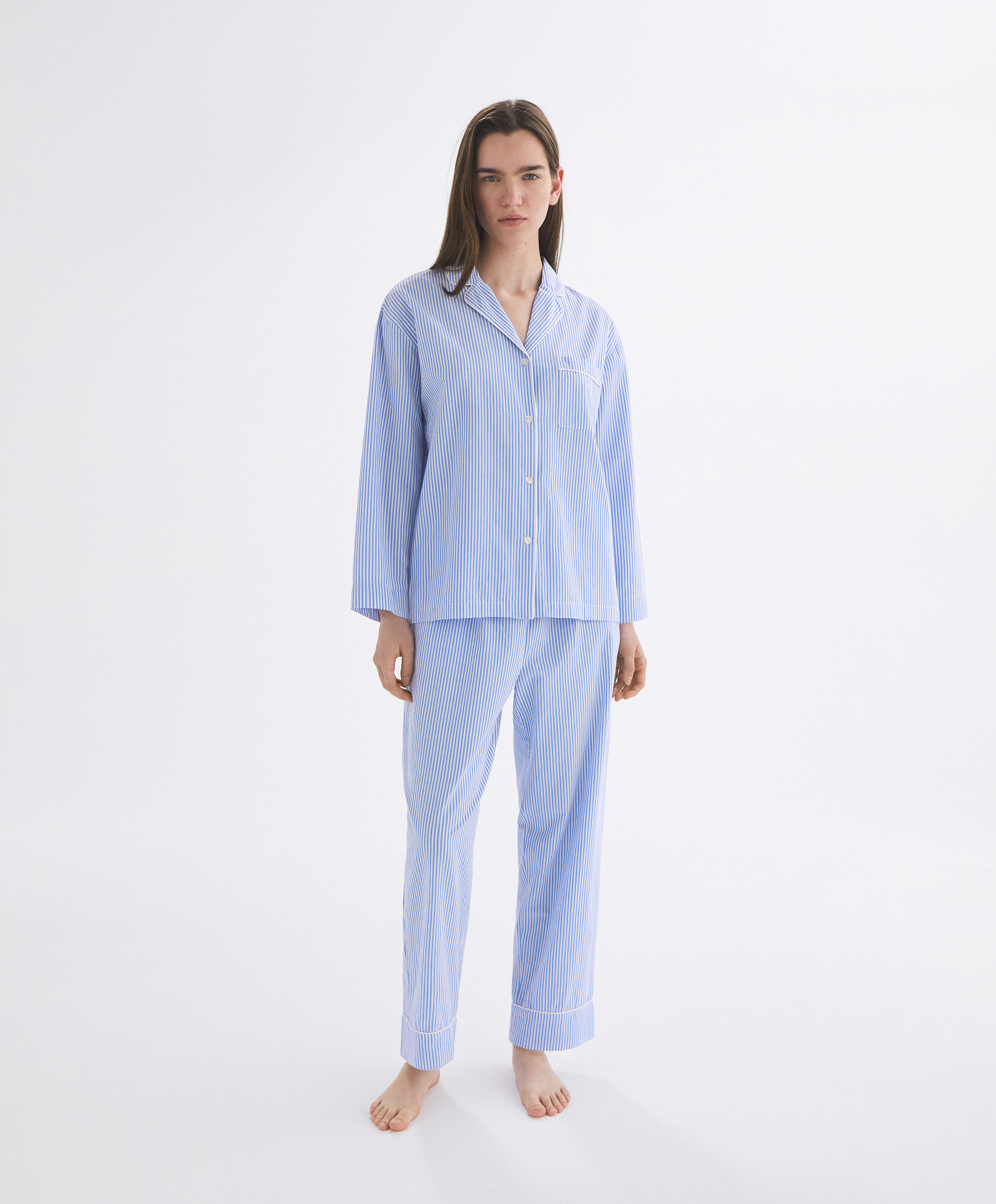 Stripe 100% cotton poplin trousers 