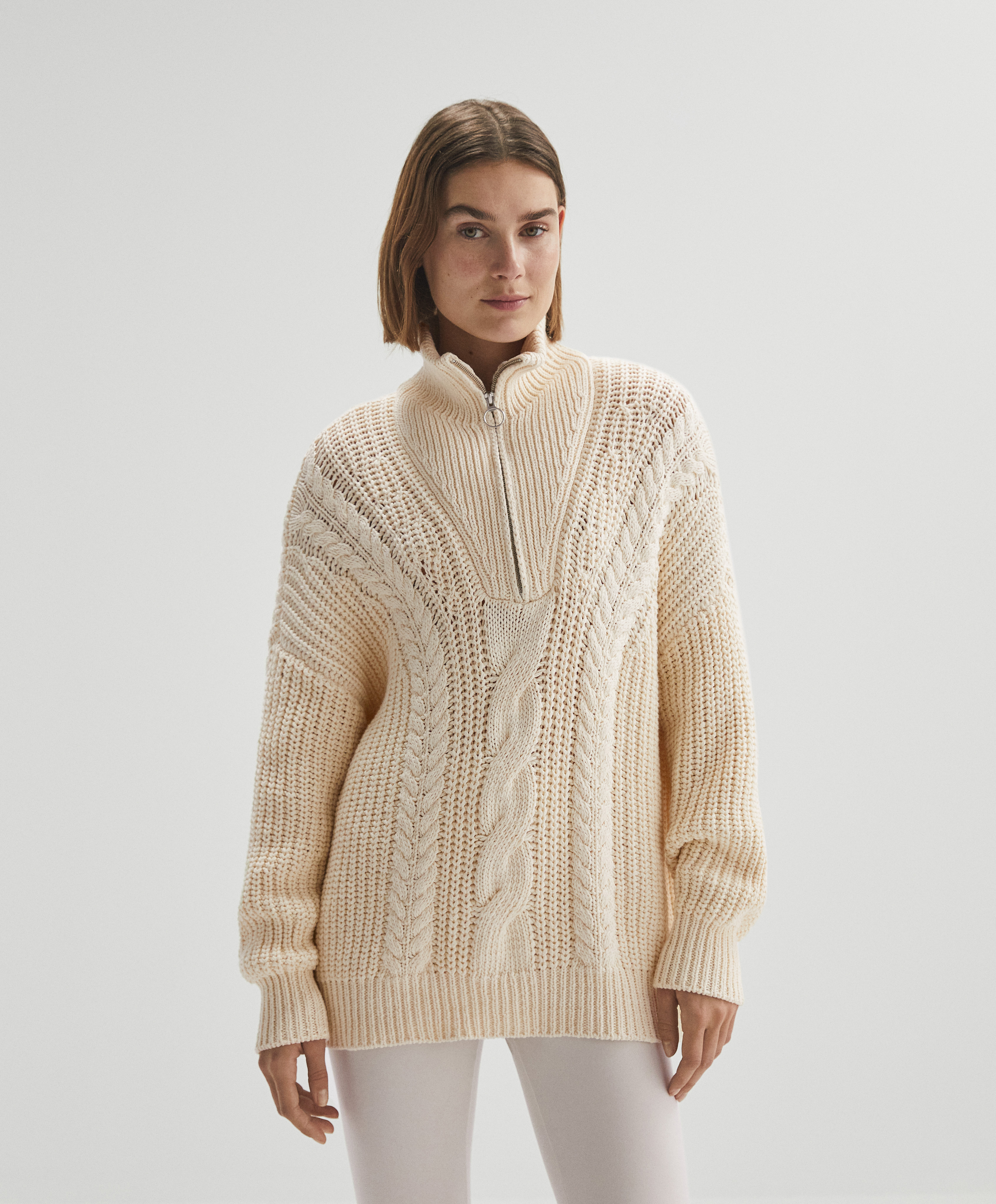 Zipped 100% cotton knit jumper