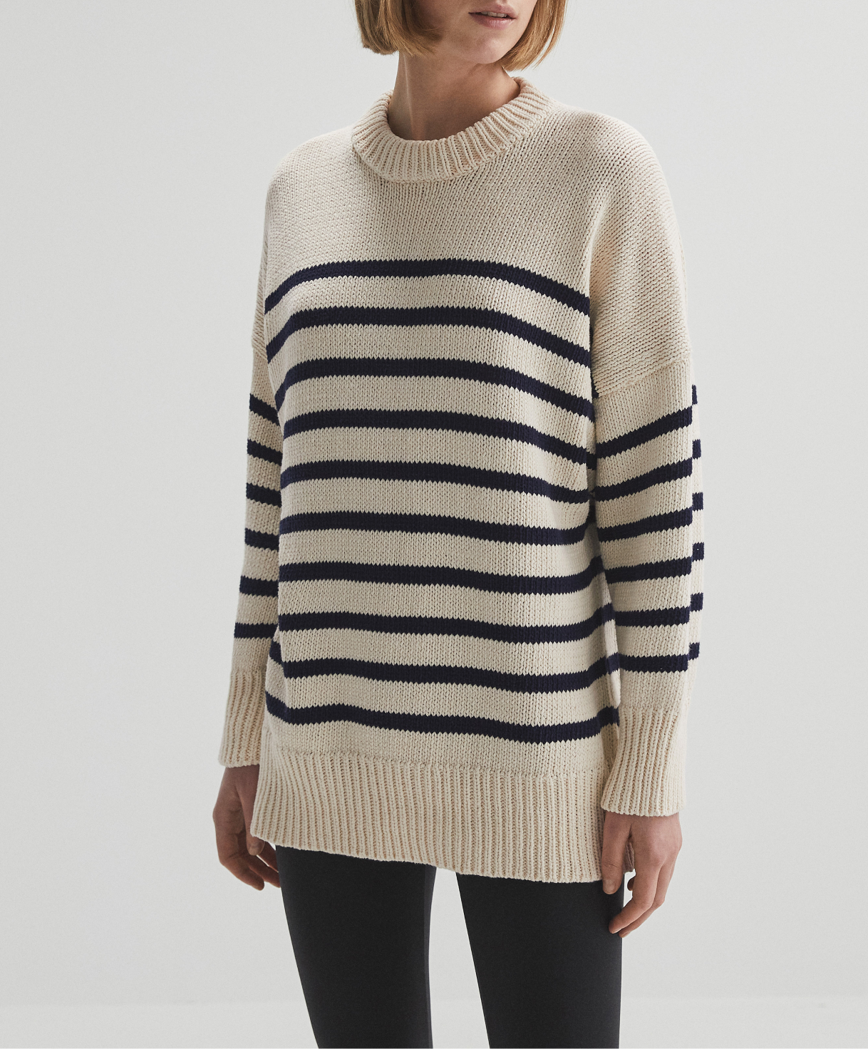 Striped oversize 100% cotton knit jumper
