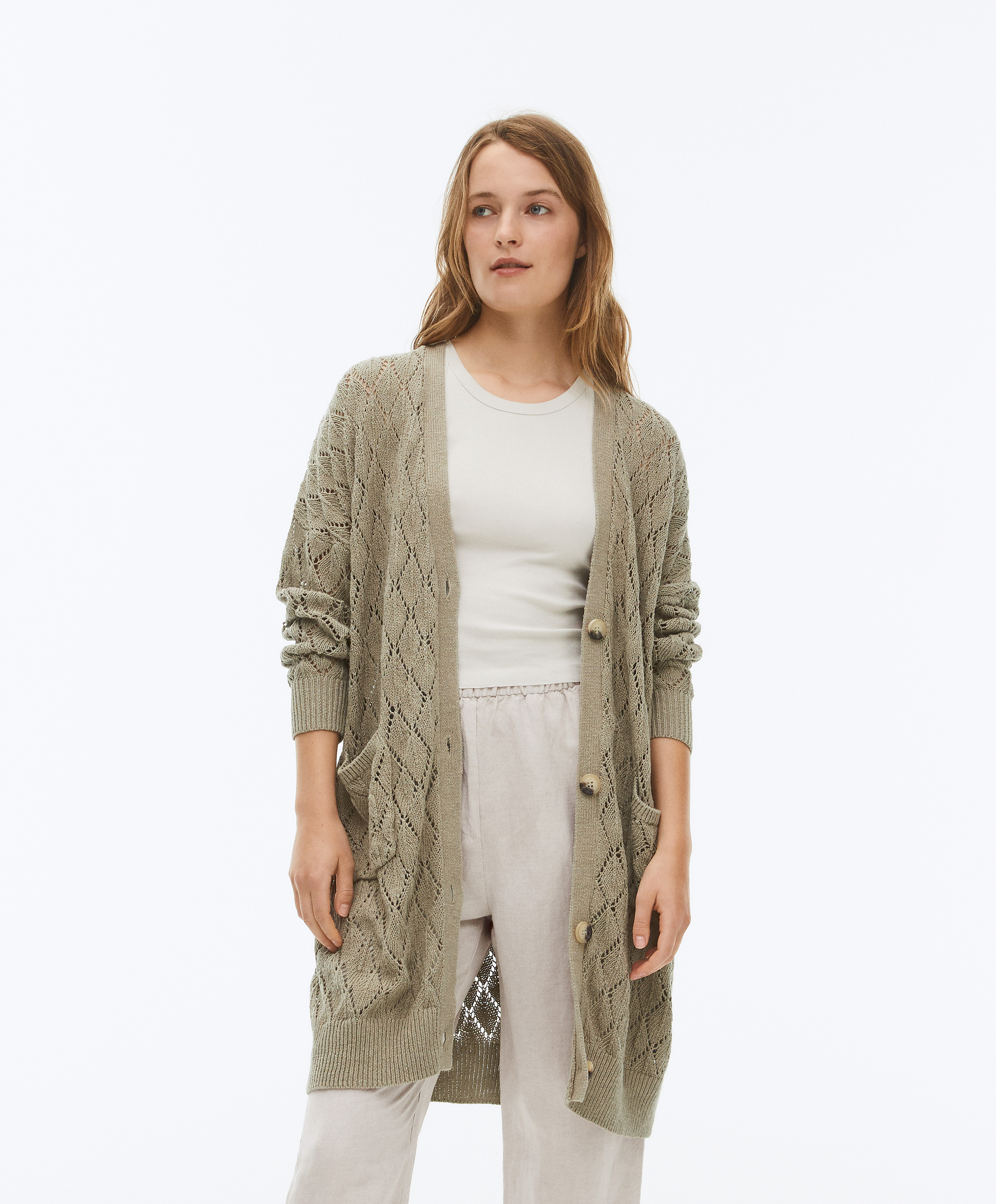 Long linen and cotton knit cardigan