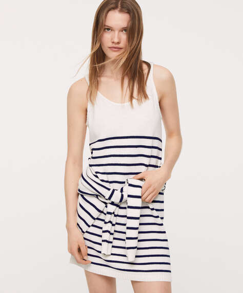 Striped cotton and linen knit dress