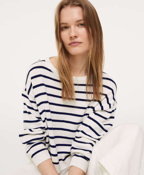 Striped cotton and linen knit jumper
