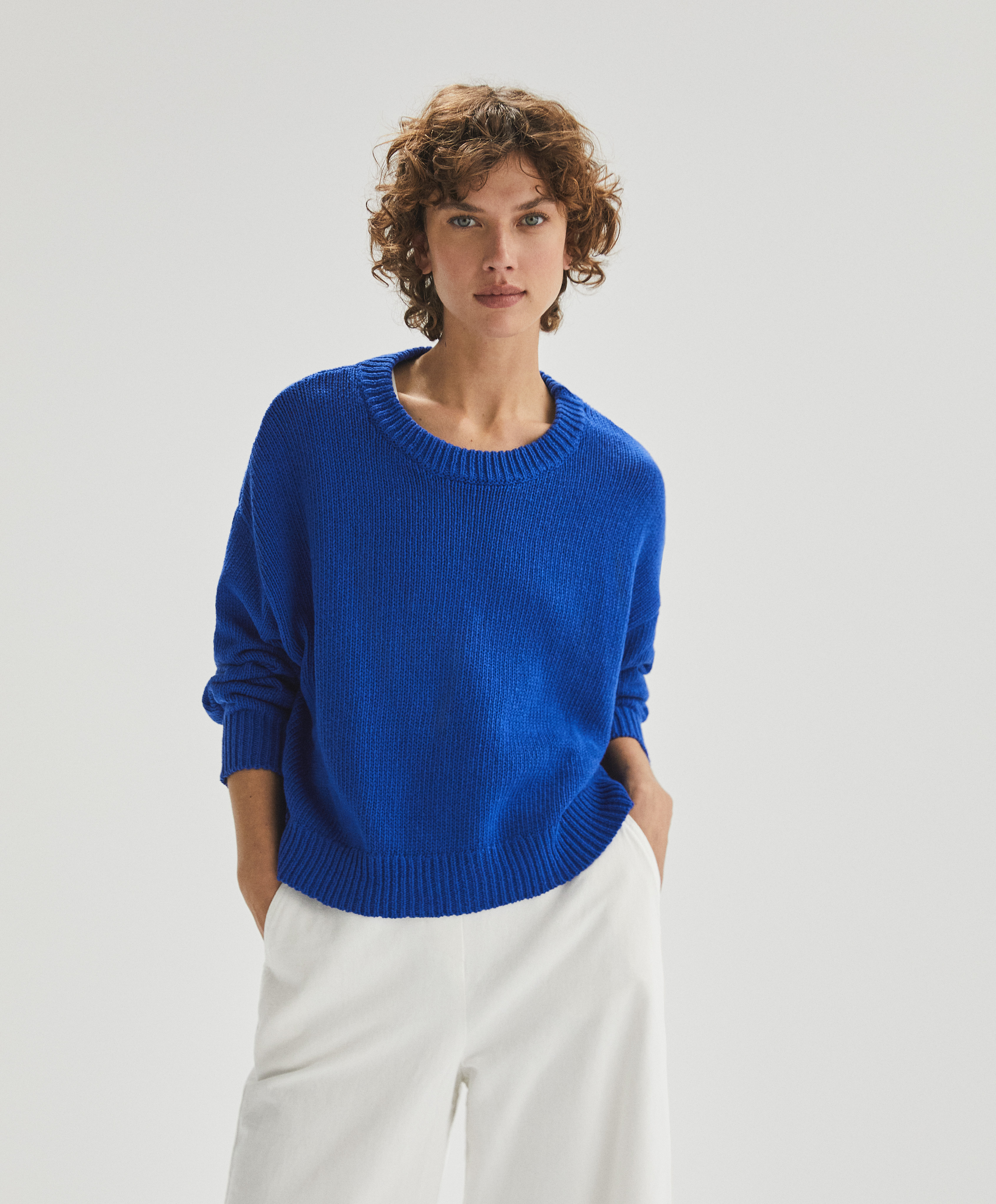blue knitwear jumper