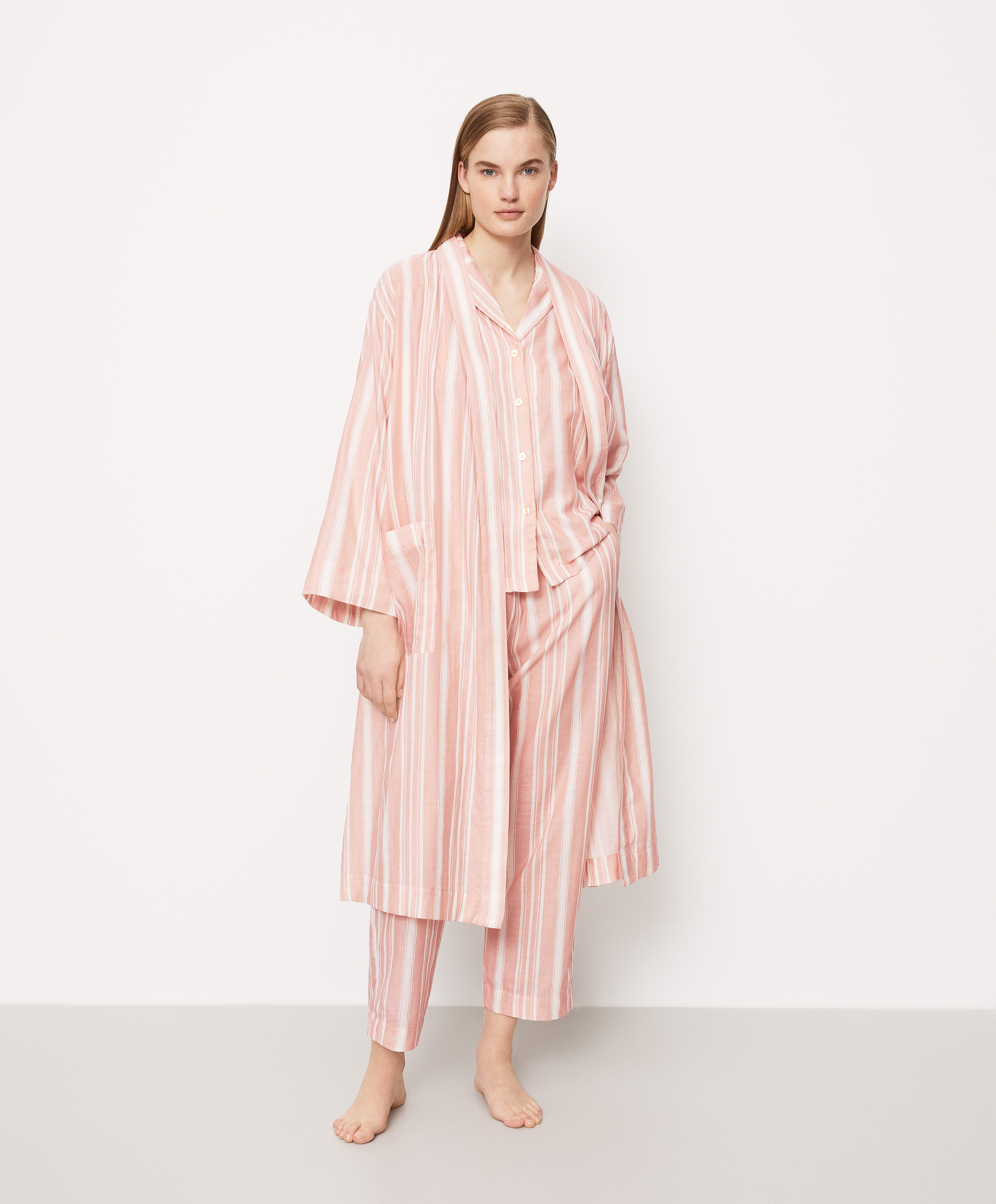 Striped double-face 100% cotton dressing gown