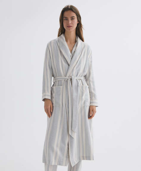 EXTRA WARM striped 100% cotton dressing gown