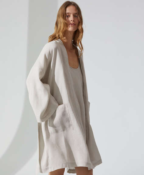 100% linen dressing gown with pockets