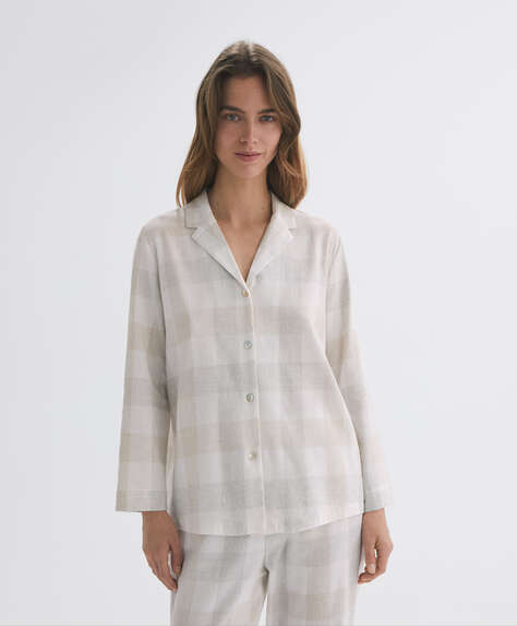 Gingham 100% cotton long-sleeved shirt