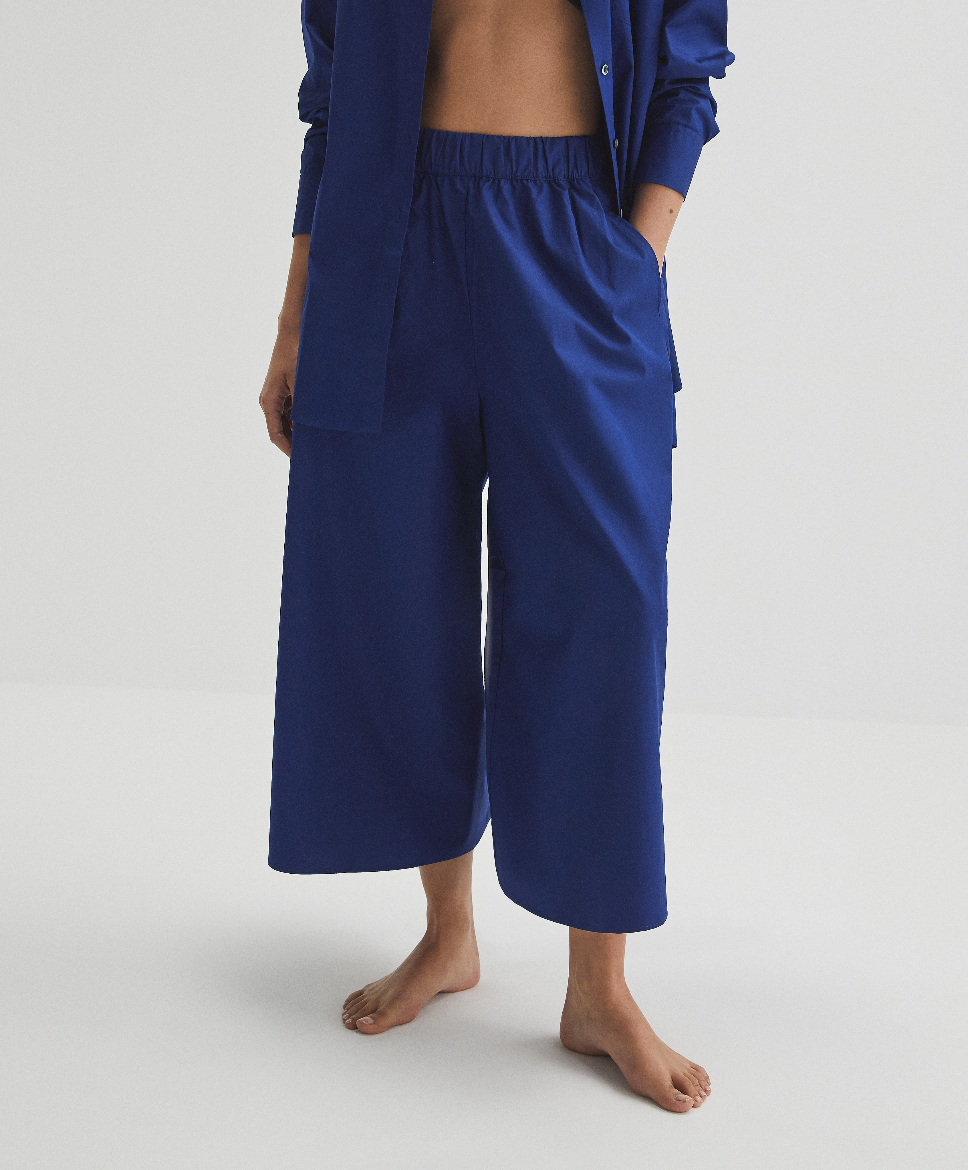 100% cotton poplin wide-leg trousers 