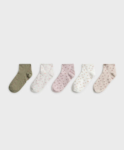 5 pairs of quarter cotton embellished socks