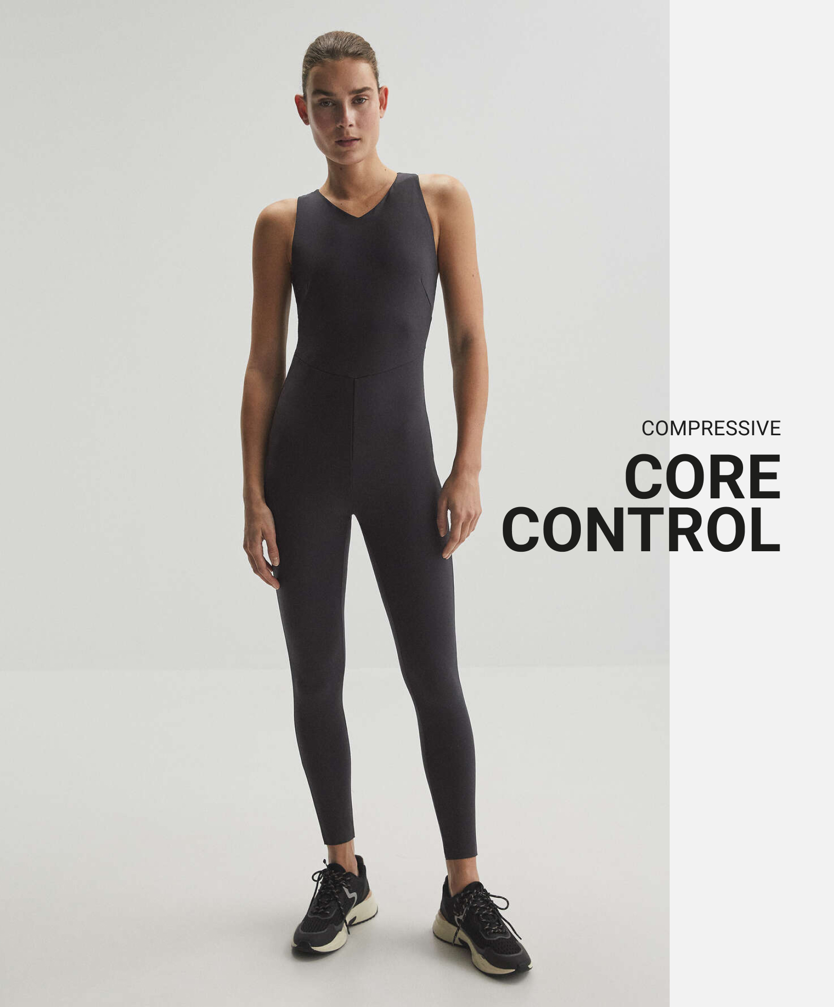 Compressive core control jumpsuit