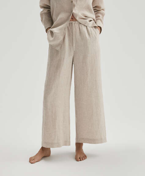 100% linen straight-leg trousers