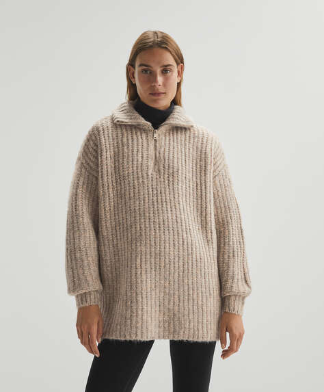 Χοντρό πλεκτό πουλόβερ με όρθιο γιακά