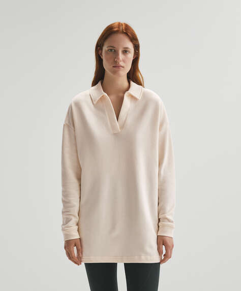 Long 100% cotton polo sweatshirt