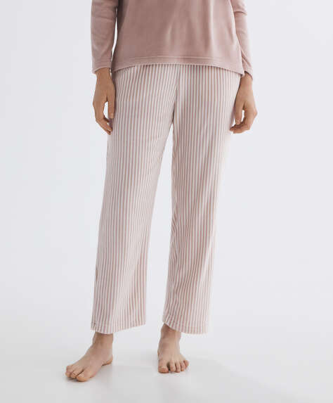 Stripe soft touch velour fleece trousers