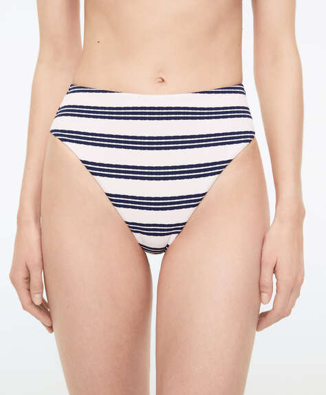 Striped high-coverage bikini briefs