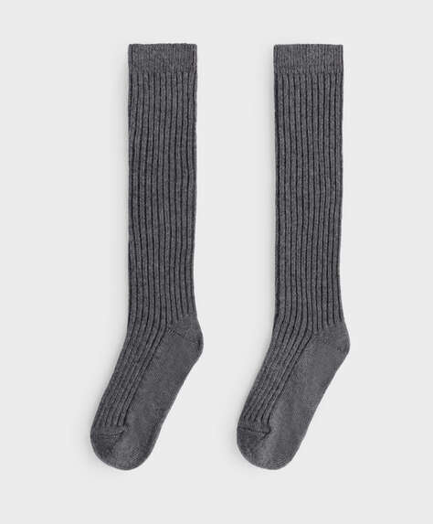 Ψηλές κάλτσες από μαλλί και κασμίρ ριμπ