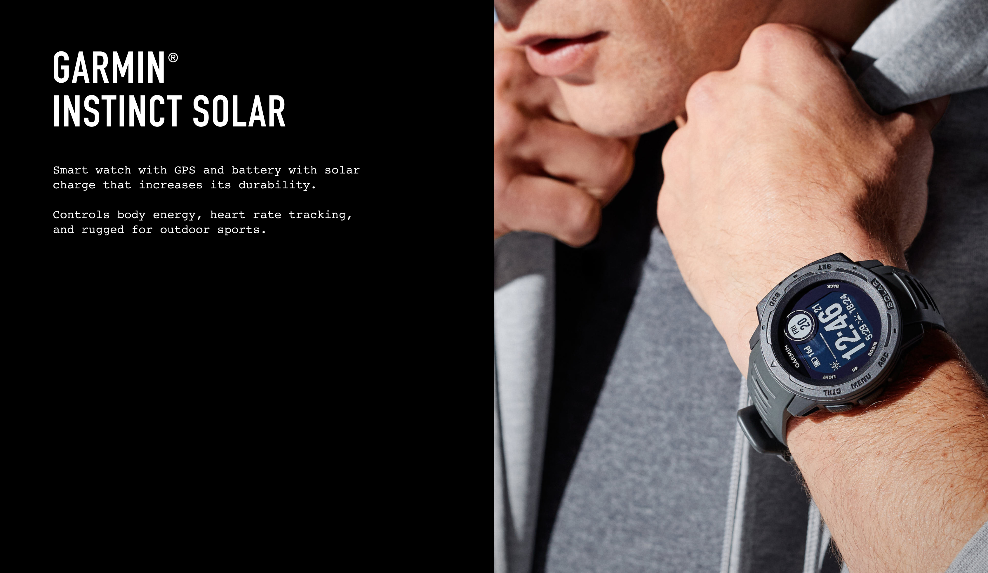 Ultra-durable GARMIN® watch with solar charging