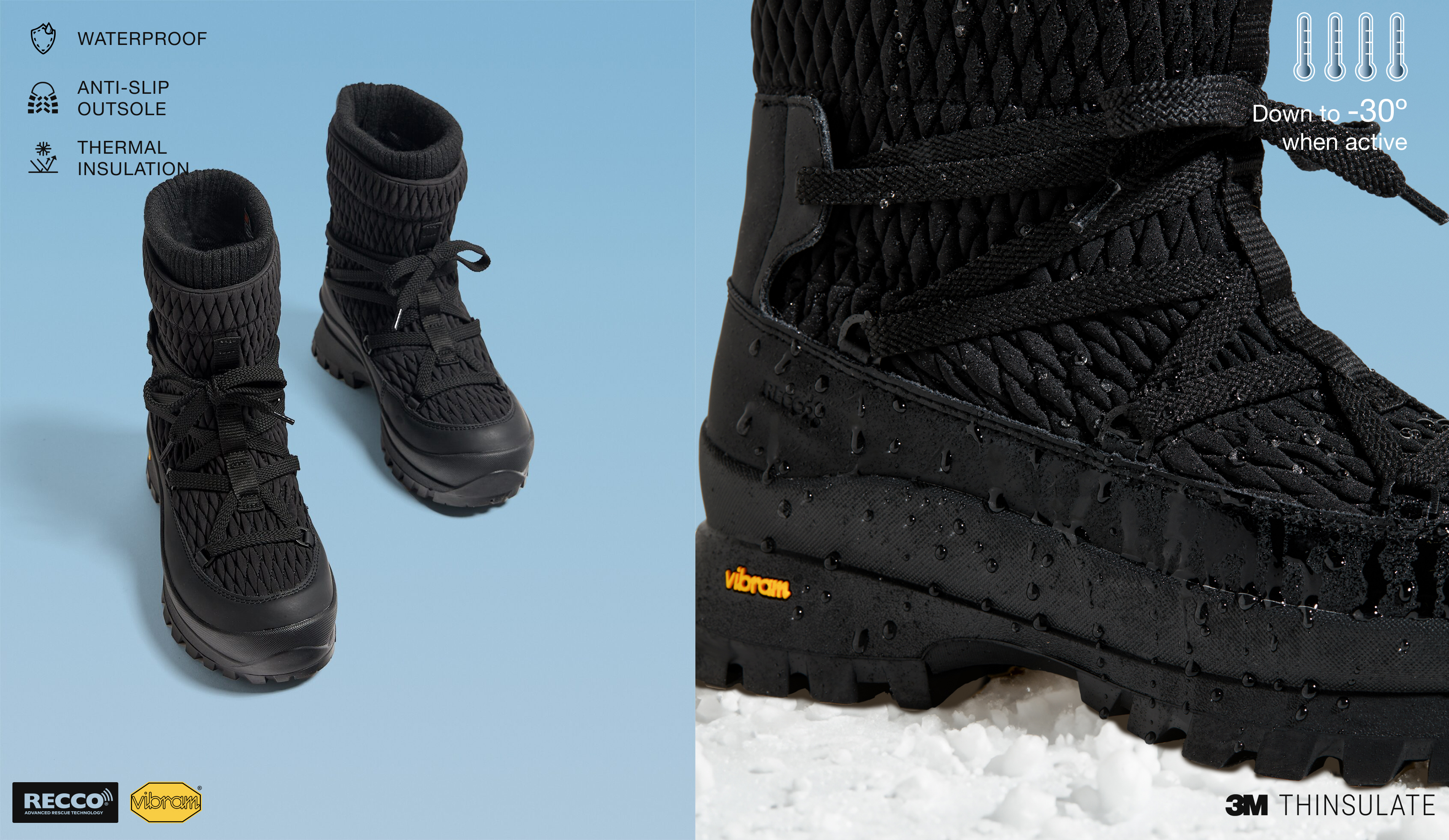 Waterproof 3M THINSULATE™ padded boots with Vibram® sole
