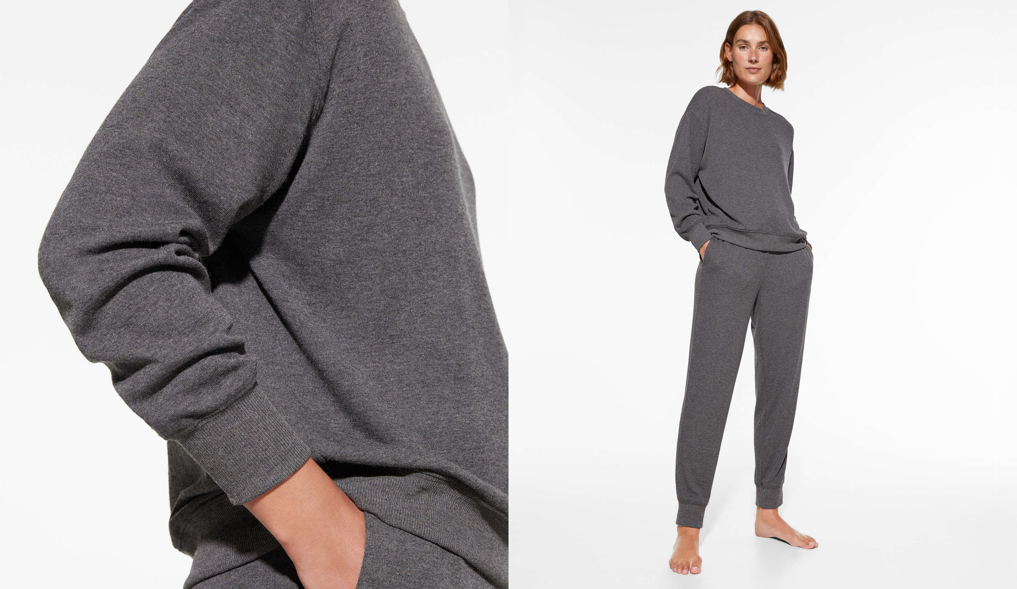 Antracietgrijze lange soft-touch pyjamaset van velours