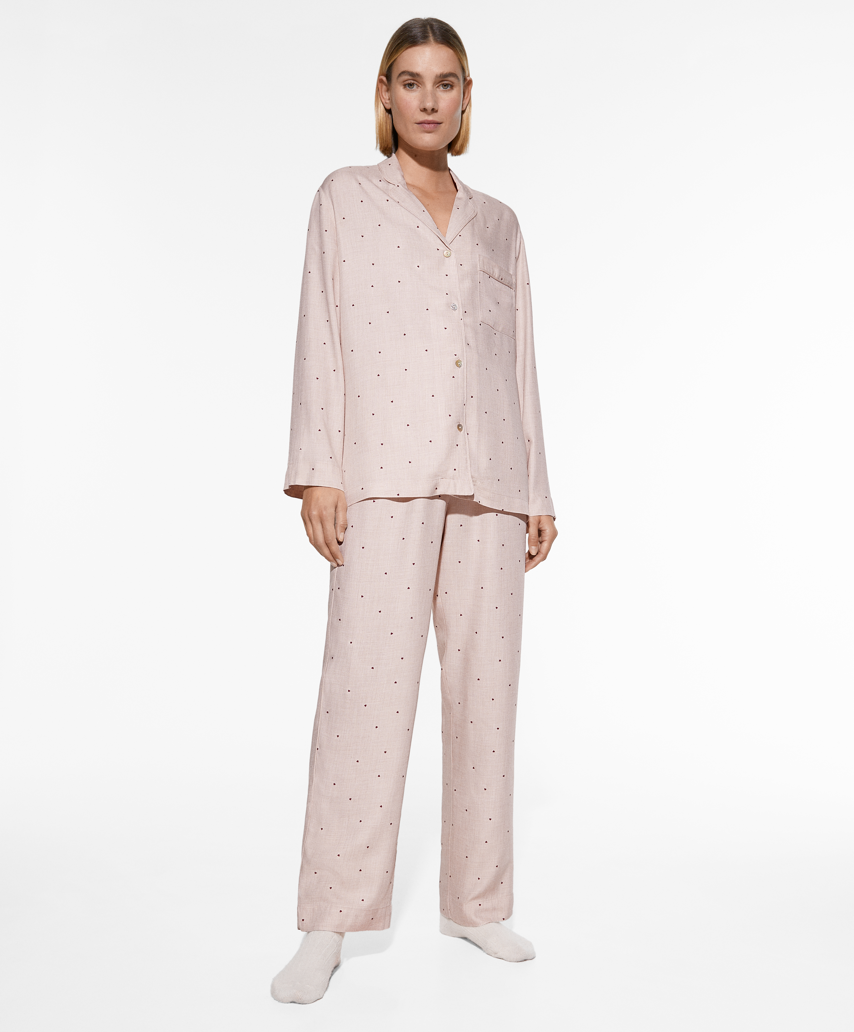 Conjunto pijama largo corazones rosa OYSHO M xico