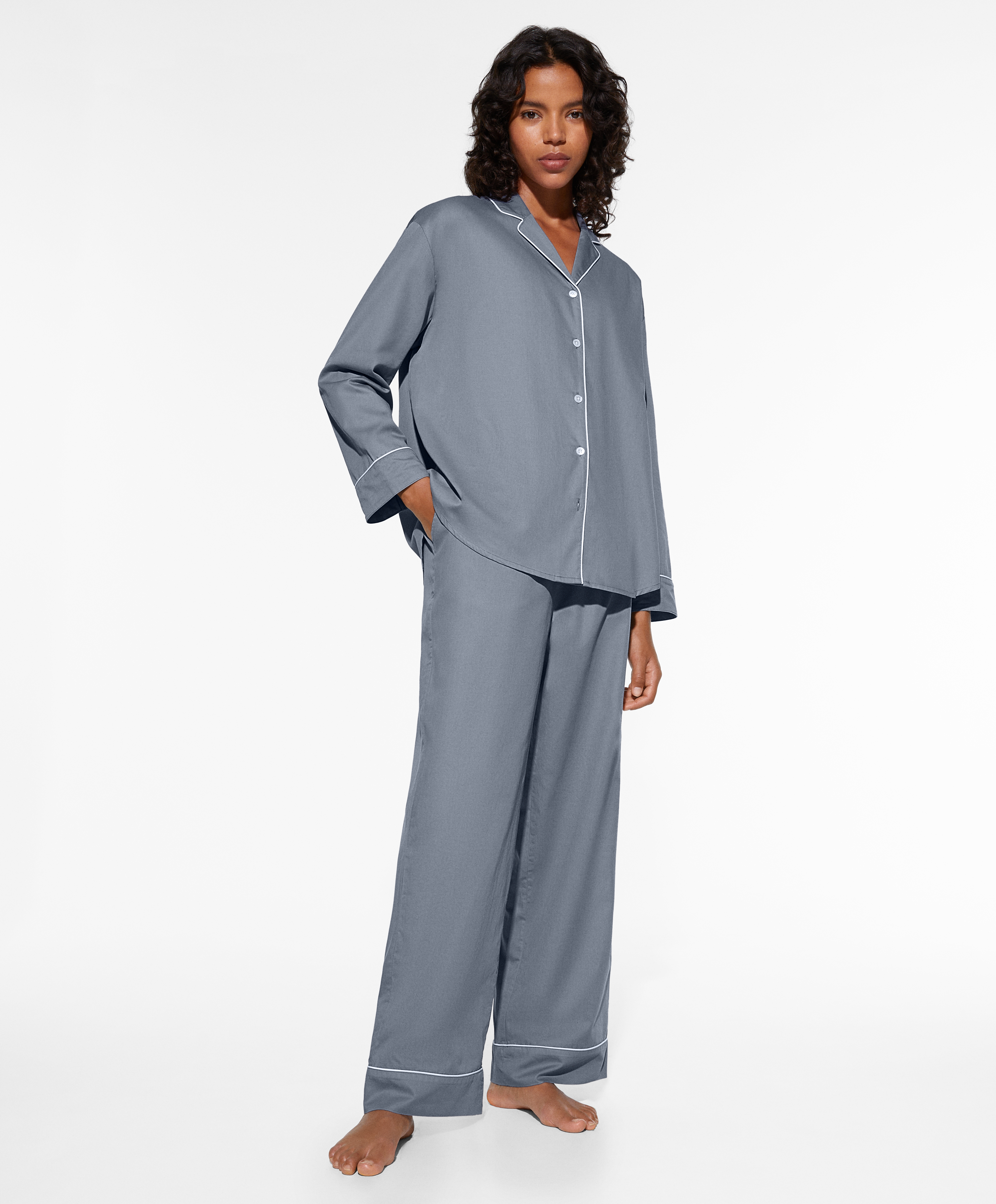 Blauwe lange pyjamaset van 100% katoen