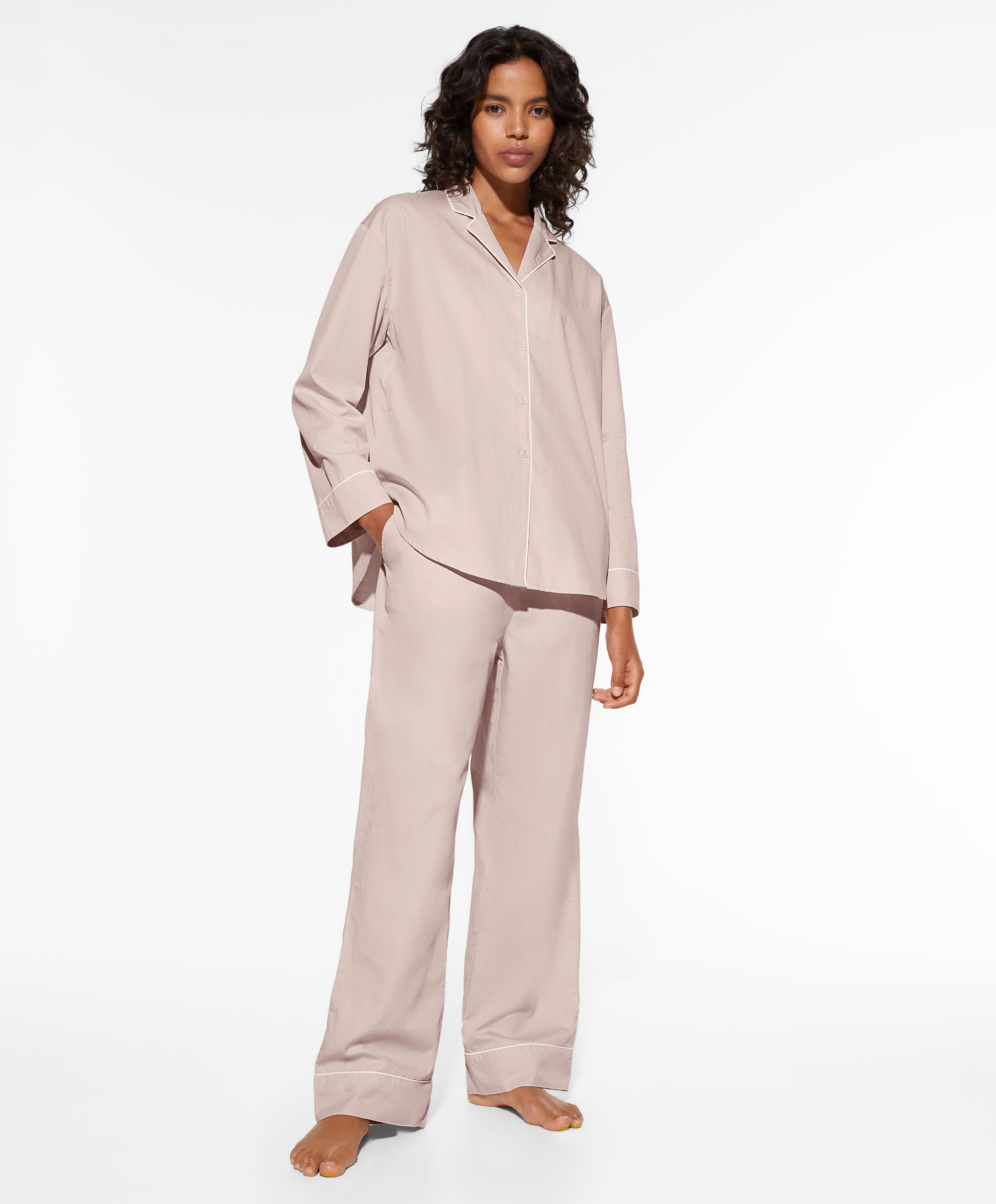 Roze lange pyjamaset van 100% katoen