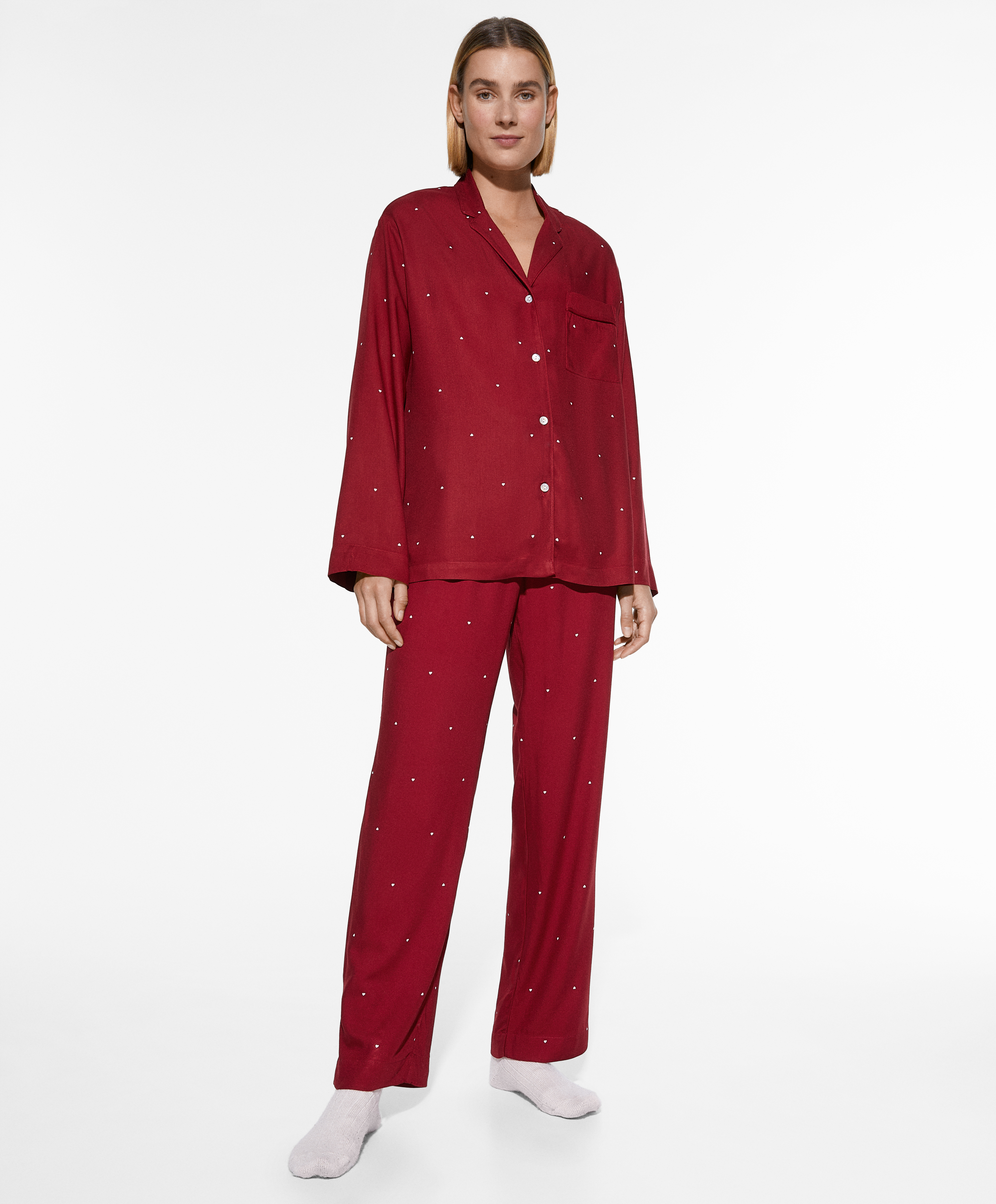 Red long heart pyjama set OYSHO United States