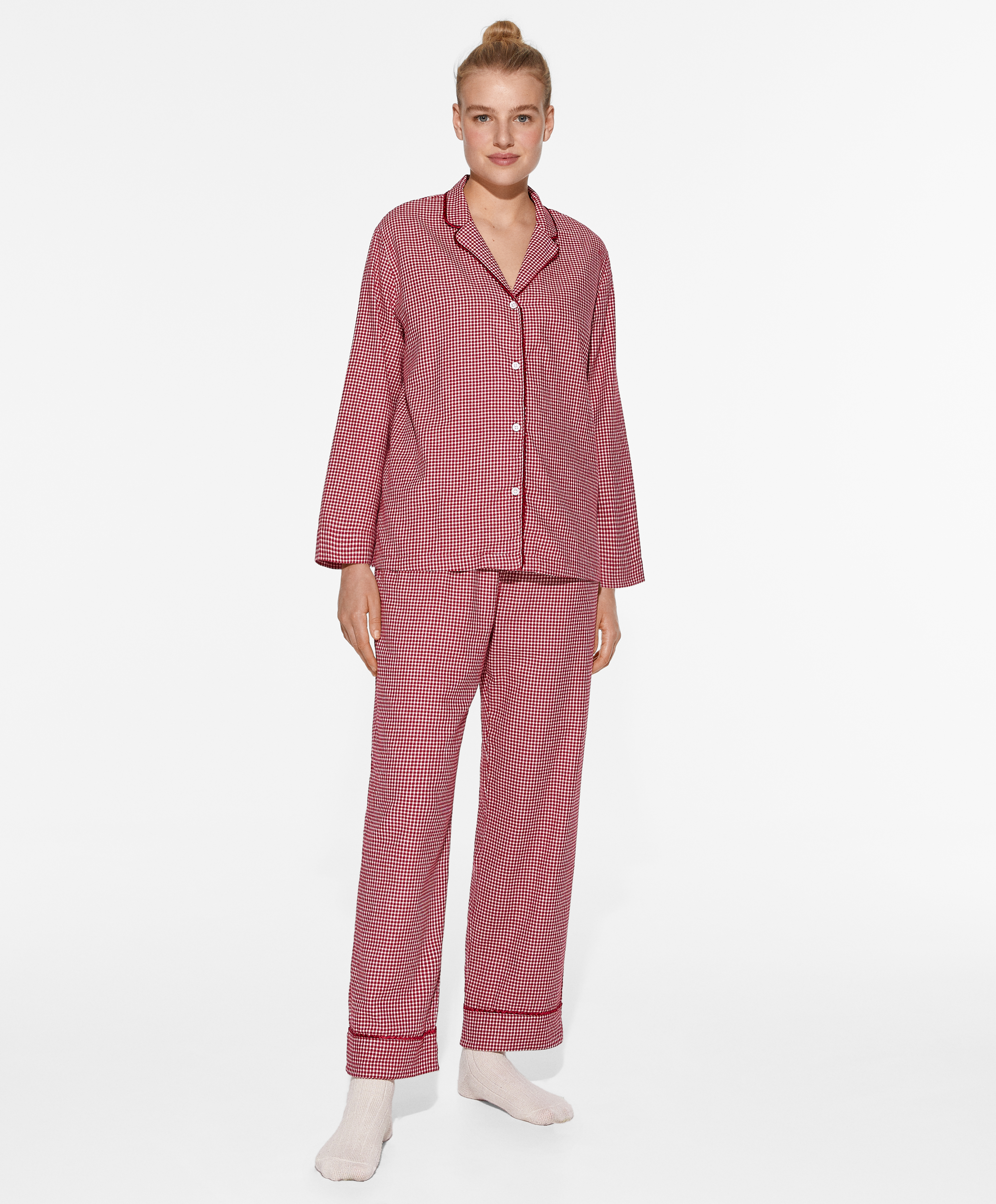 100 cotton gingham long pyjama set OYSHO El Salvador