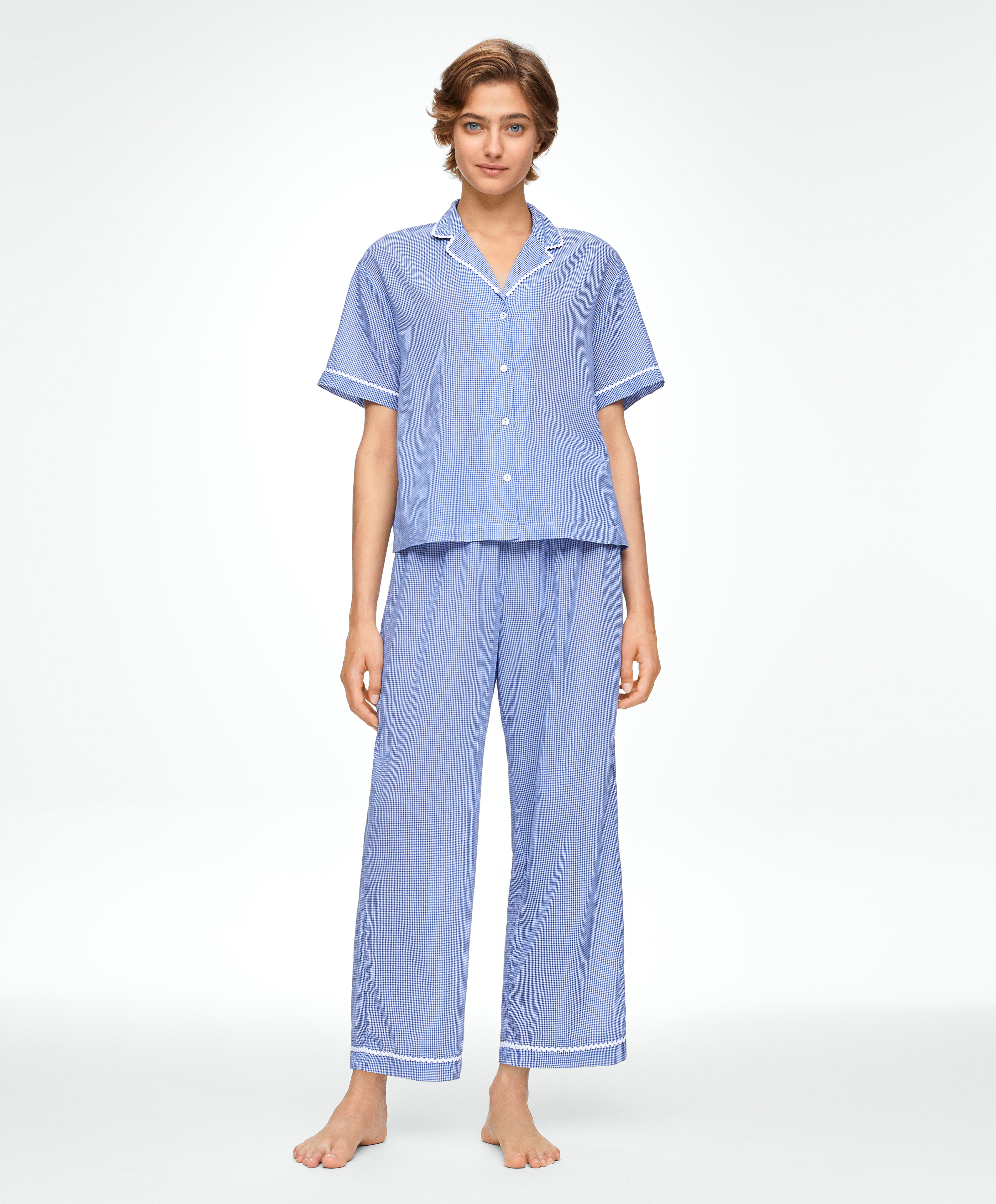 100 cotton check long pyjama set OYSHO United States