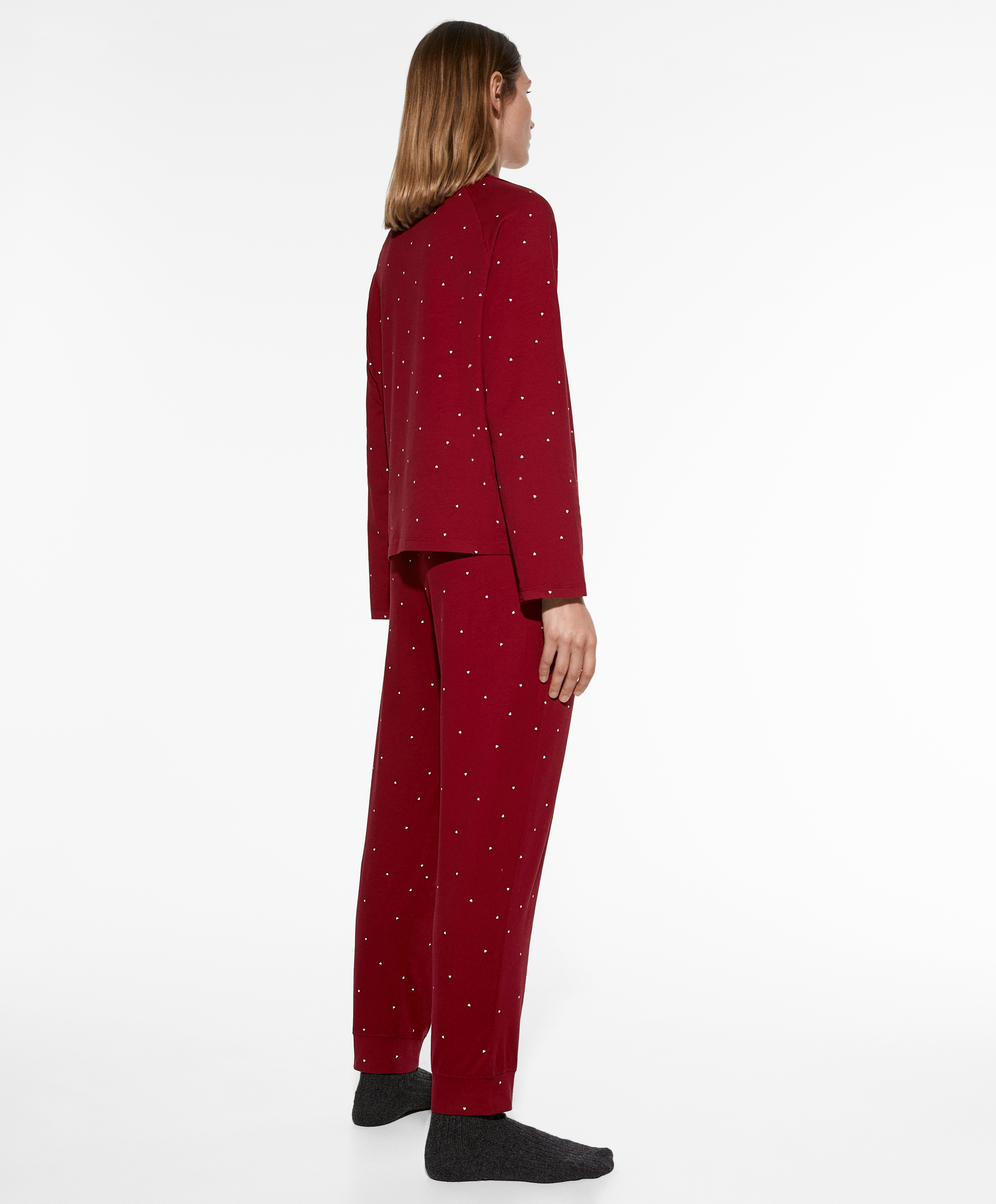 Red cotton and modal blend long pyjama set OYSHO United States
