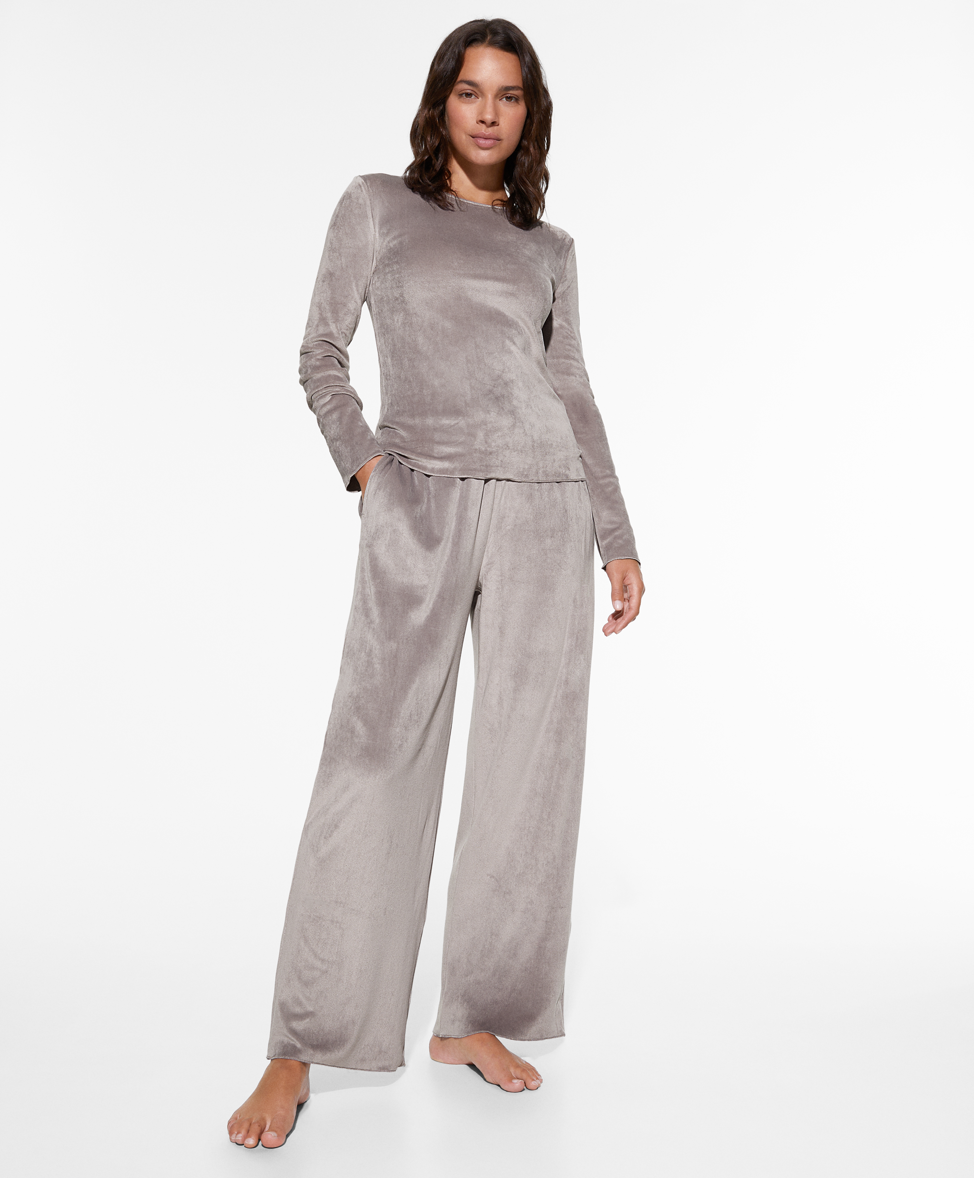 Grey velour long pyjama set OYSHO United States