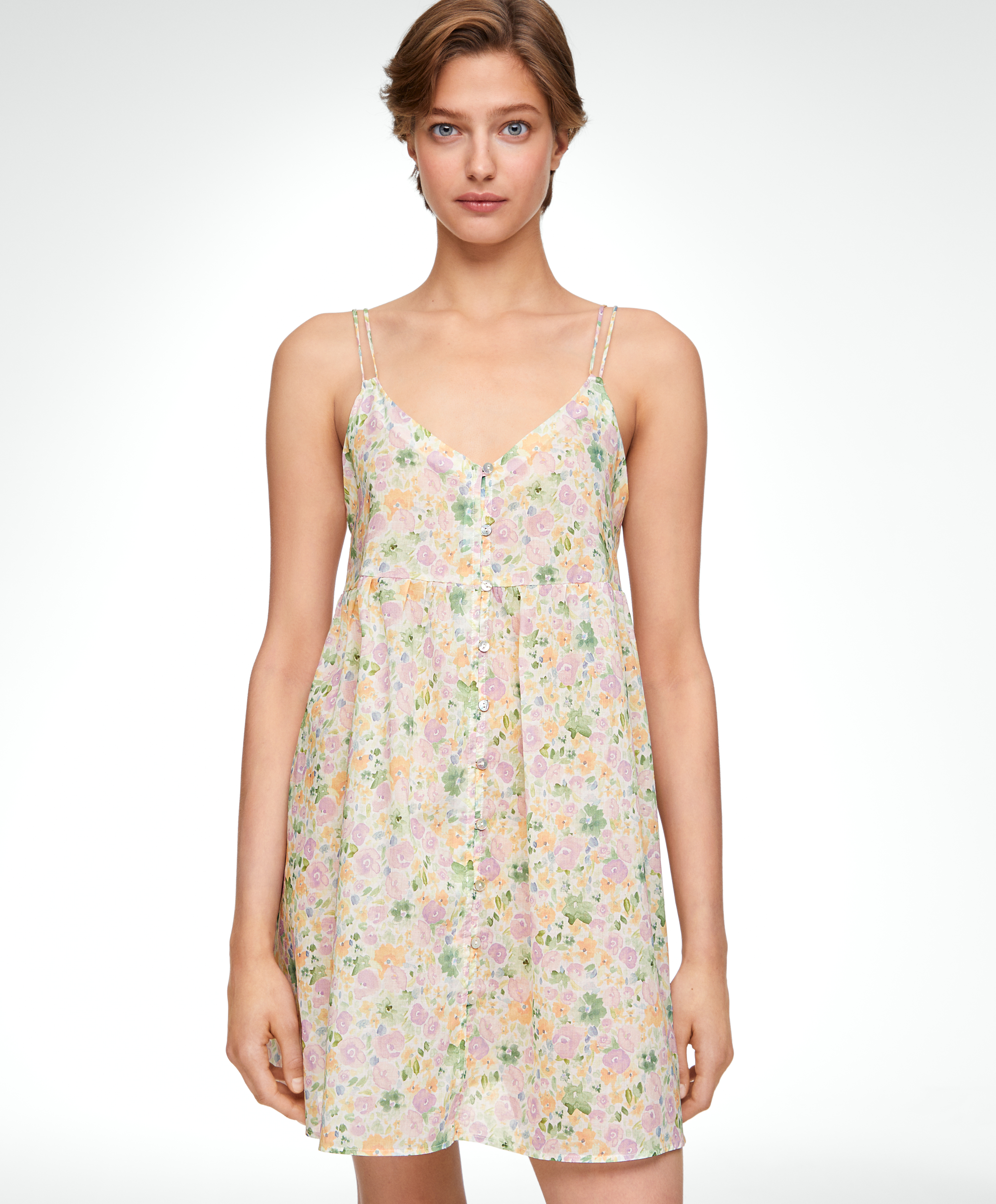 Chemise de nuit courte 100 coton fleurs