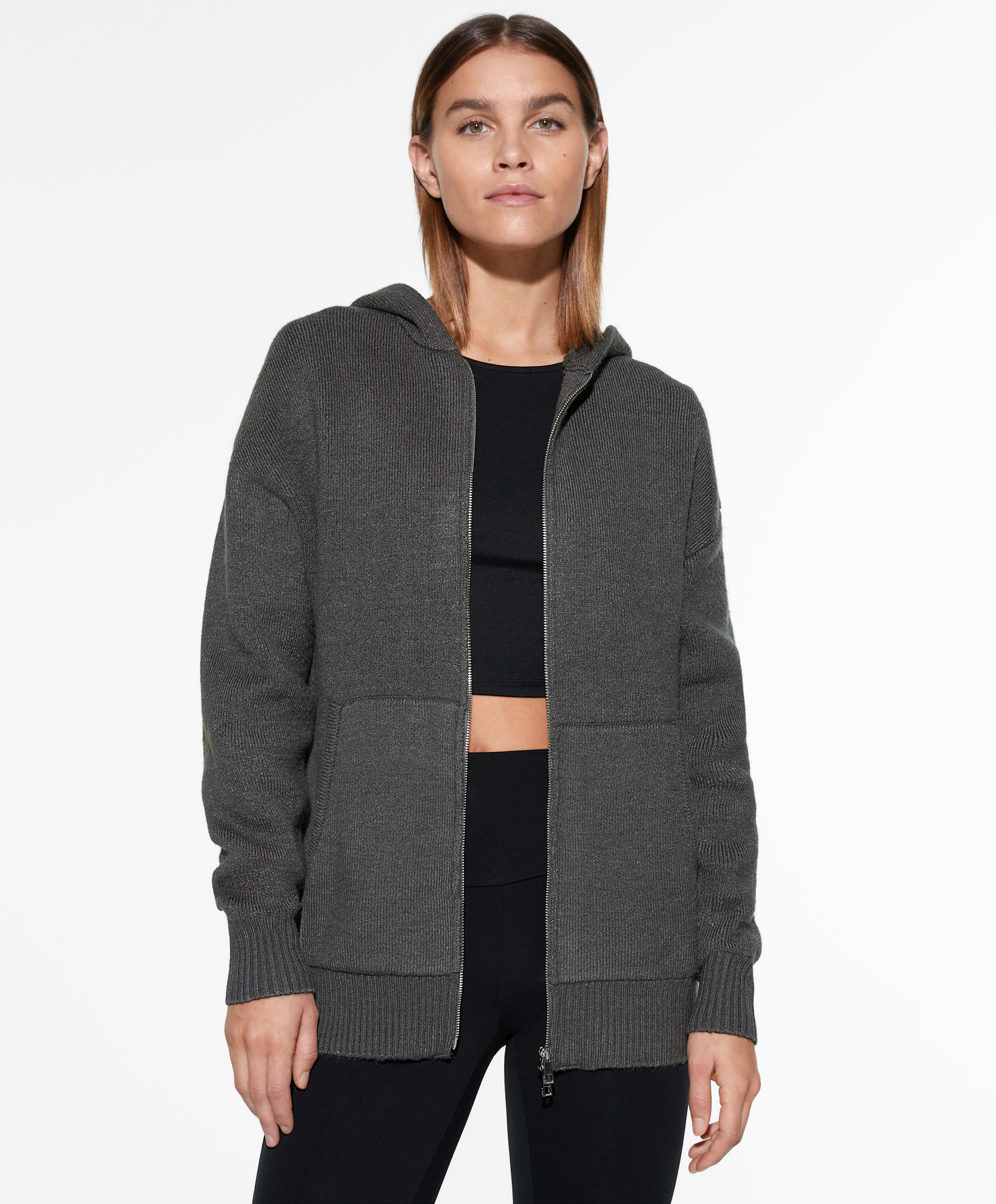 Long knit hooded jacket